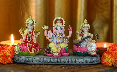 Miniatura 6 de alikiki India Laxmi Ganesh Saraswati Estatua – 3.9 pulgadas de alto Dios indio Lakshmi Ganesha Saraswati Estatuilla de ídolo hindú Diwali Regalos