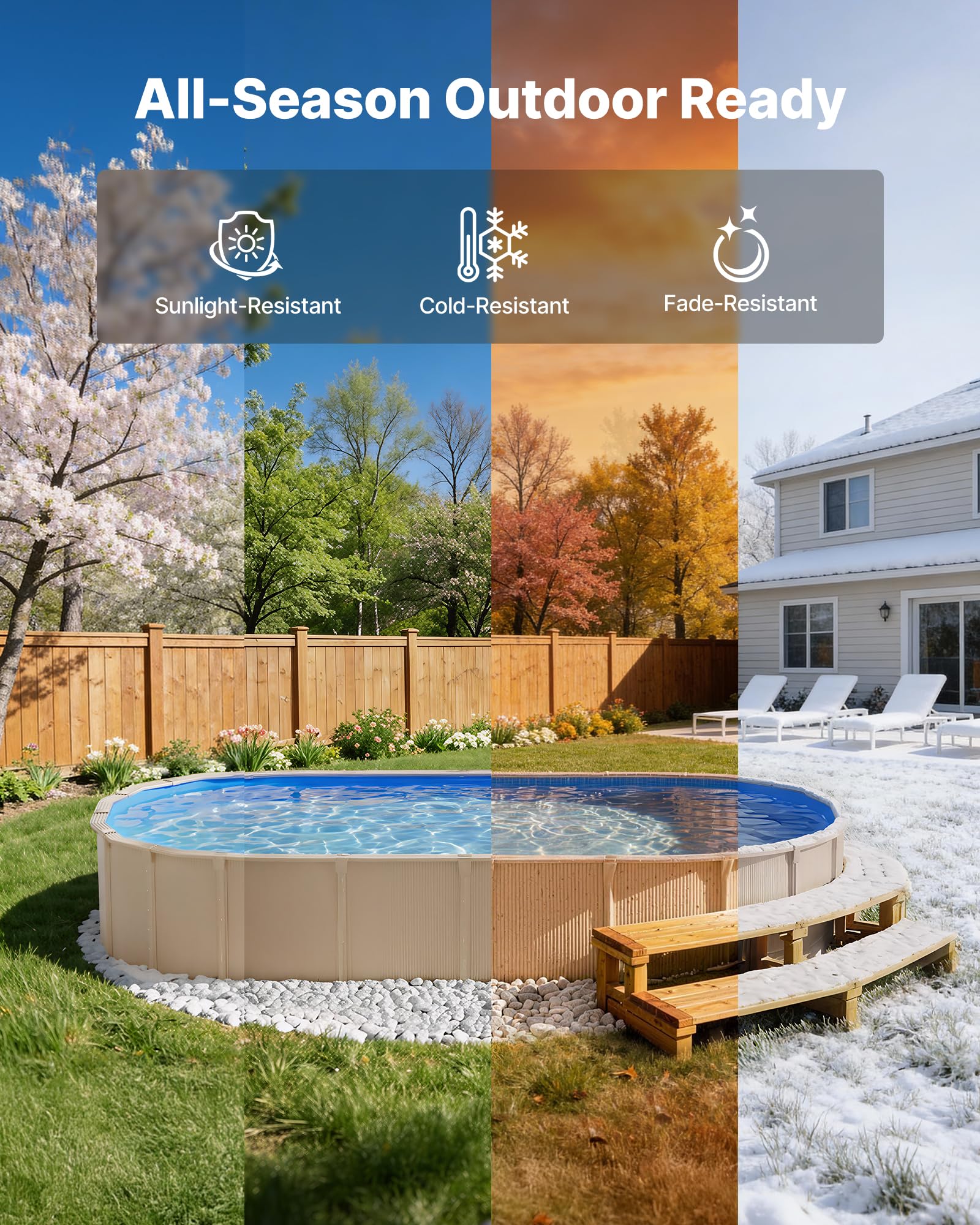 VEVOR Revestimiento para Piscina PVC, Liner para Piscinas Elevadas de Grosor mm, Altura de Pared, Resistente al Desgarro, Frío y Sol para Exterior y Jardín (Ovaladas 360 x 623 cm)