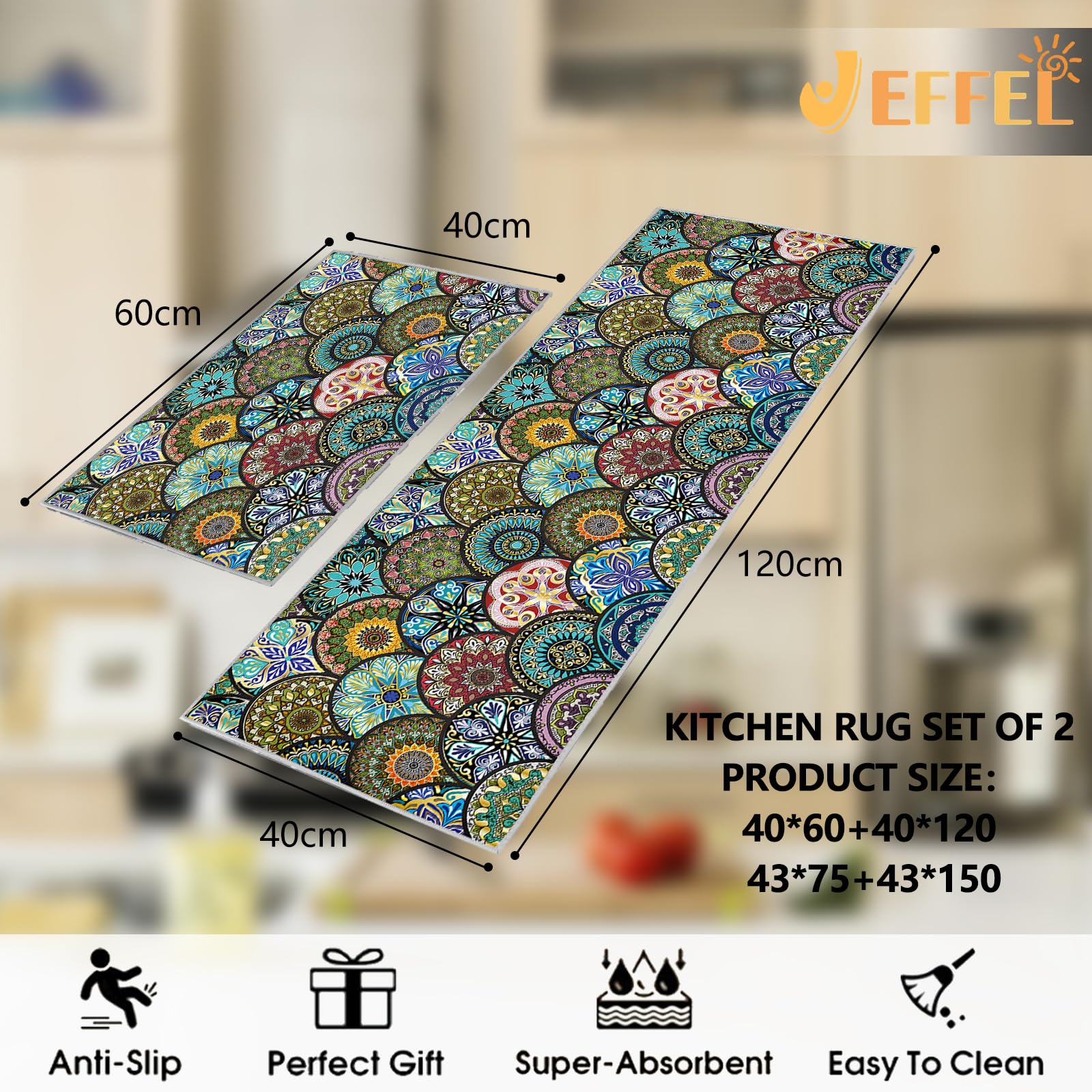 JEFFEL Kitchen Mat Sets Non slip Washable - Image 2