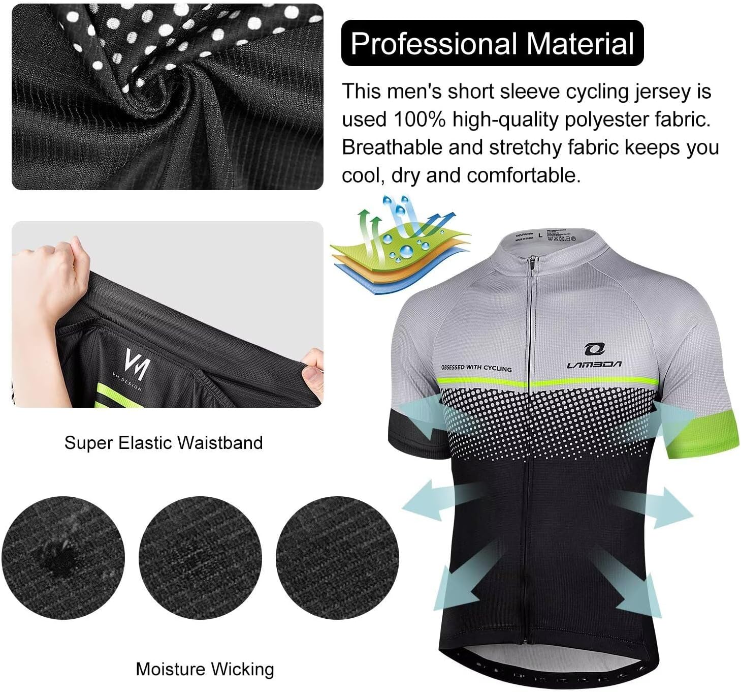 LAMEDA Men's Cycling Jersey Breathable Lightweight Bike Jersey Short Sleeve Quick Dry Moisture Wicking Biking Shirts - Image 2