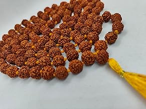 PRIYA BEADS Original 9 Mm 5 Mukhi Rudraksha Jaap Mala for Pooja (Astrology) (108+1 Beads) Pure & Authentic - Brown | Natural Rudraksh Mala for Women Wearing, Meditation