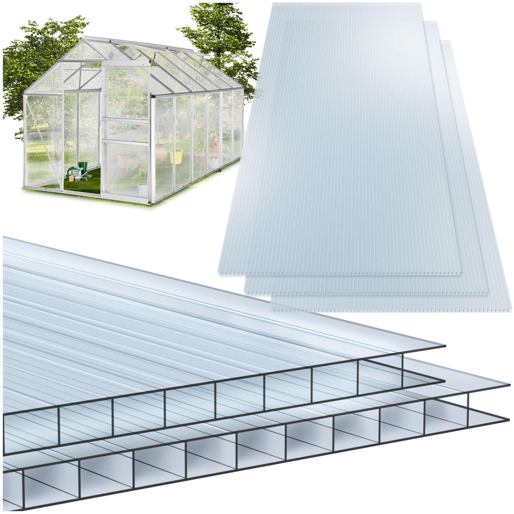 tectake® Set of 14 Polycarbonate Sheets, Cuttable, UV- & Temperature-Resistant Plastic Sheeting, 10.25 m² Surface, Plastic Roofing Sheets & Wall Panels for Greenhouse, Carport - 121 x 60.5 x 0.4 cm