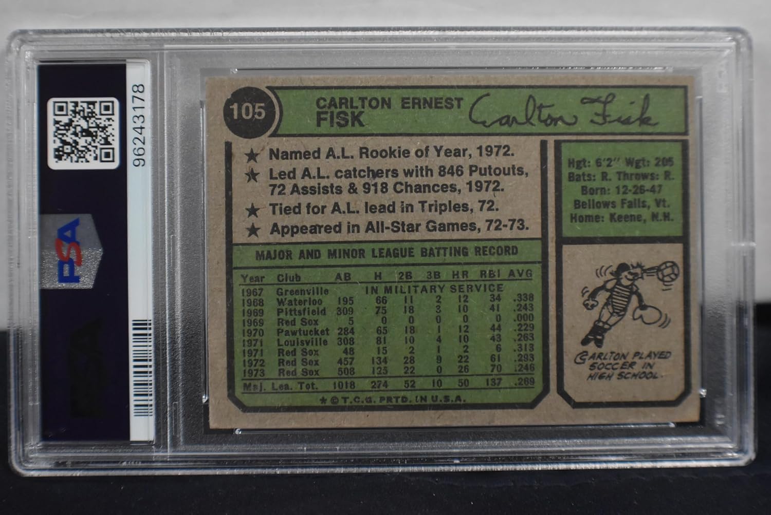 CARLTON FISK 1974 Topps #105 Card PSA Graded VG-EX 4 Boston Red Sox Baseball