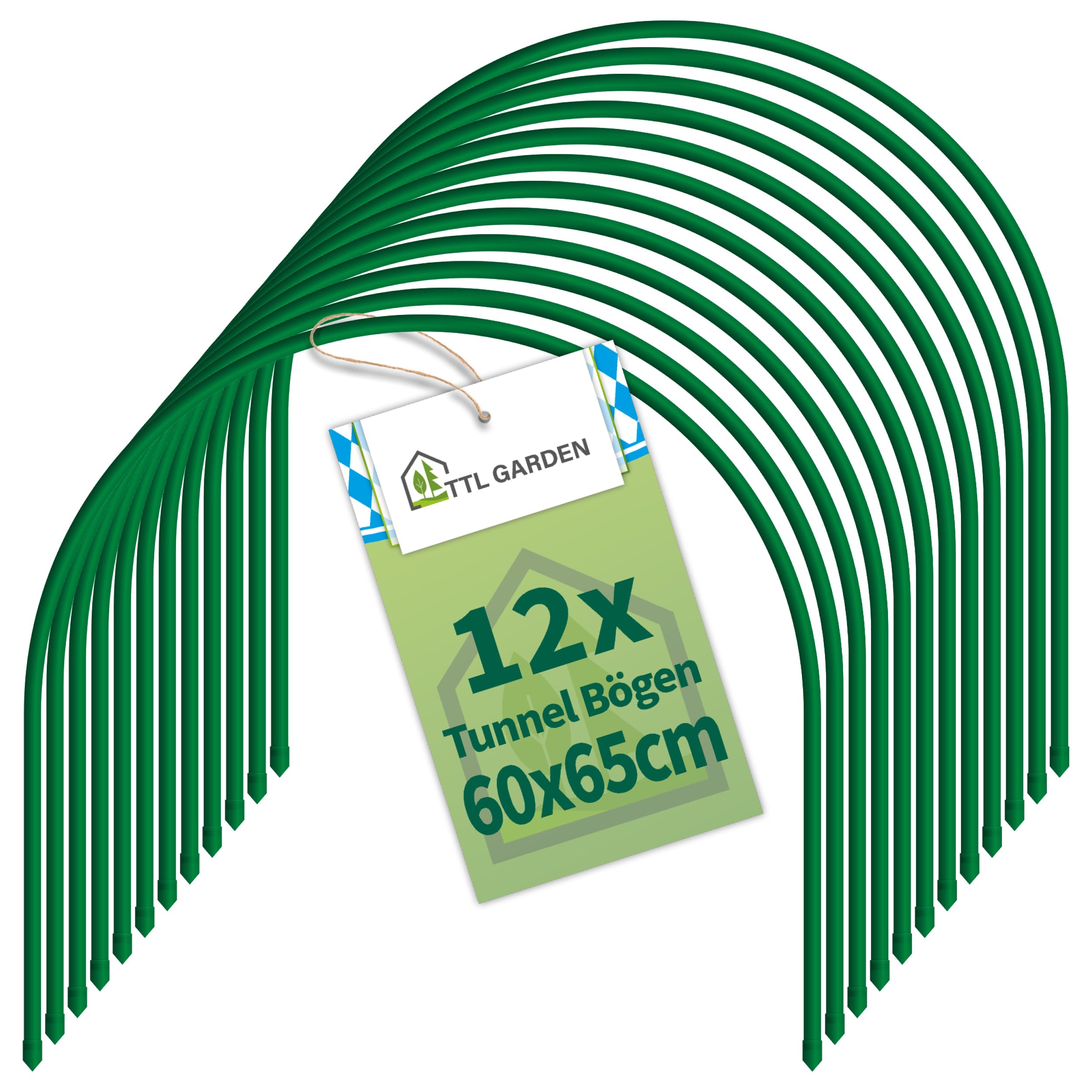 TTL Garden - Set di 12 fogli a tunnel da 65 x 60 cm, in acciaio rivestito, larghezza 65 cm, arco rotondo per copertura, aiuola rialzata, stabile e antiruggine