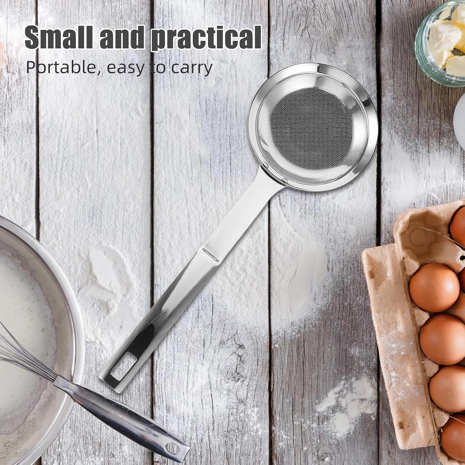 Skimmer Spoon with Handle Fine Mesh Stainless Steel for Kitchen Cooking