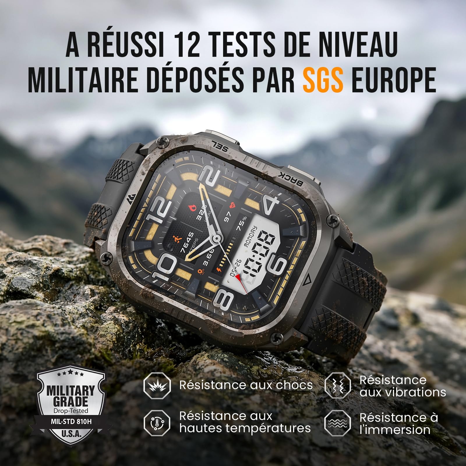 KOSPET Pulse 2 Montre Connectée Homme, GPS, Lampe Torche LED, Talkie Walkie | 1,96'' AMOLED, Rugged Lunette en Alliage, 5 ATM/IP69, Militaire, Moniteur de Fréquence Cardiaque/Sommeil, 450mAh, Android/iOS