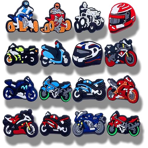 16PCS Motorbike Shoe Charms, Shoe Decoration Party Gifts for Boys Girls Kids Women, Men