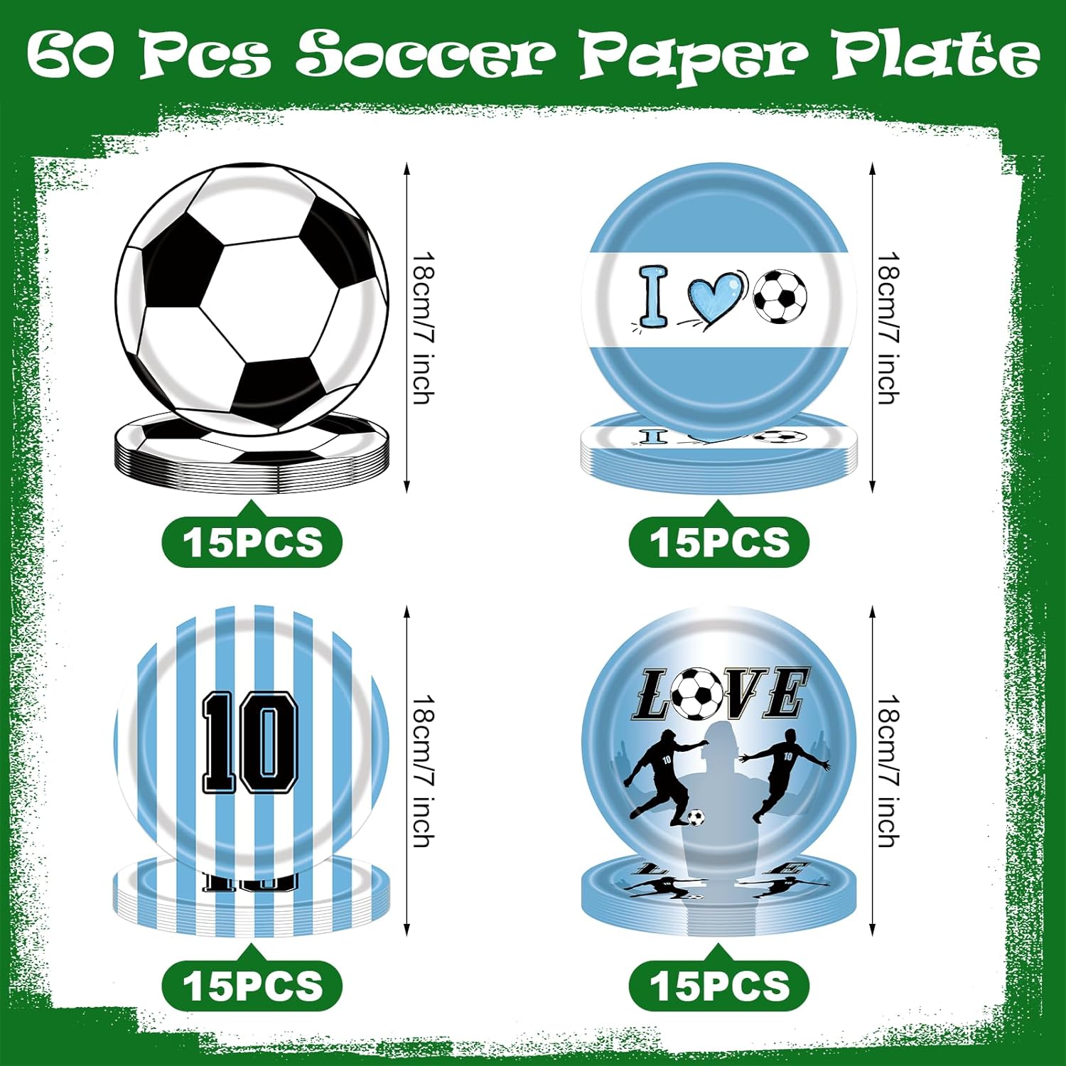 60 Pcs 7 Inch Soccer Party Paper Plates, Disposable Soccer Birthday Party Supplie, Dessert Plates for Birthday Baby Shower Sports Theme Decorations - Image 2