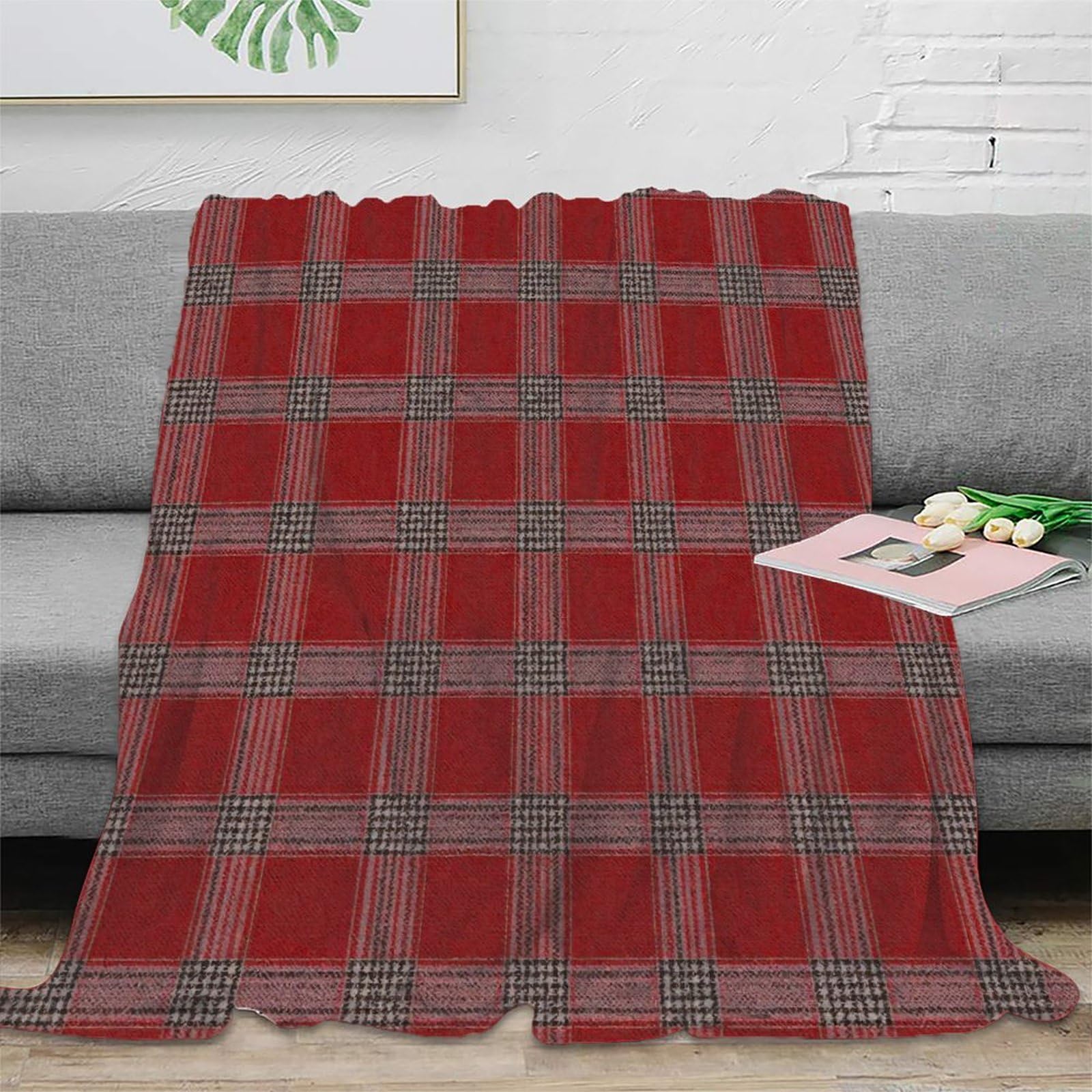Couverture jeté de canapé anti-froid plaid écossais microfibre facile à laver
