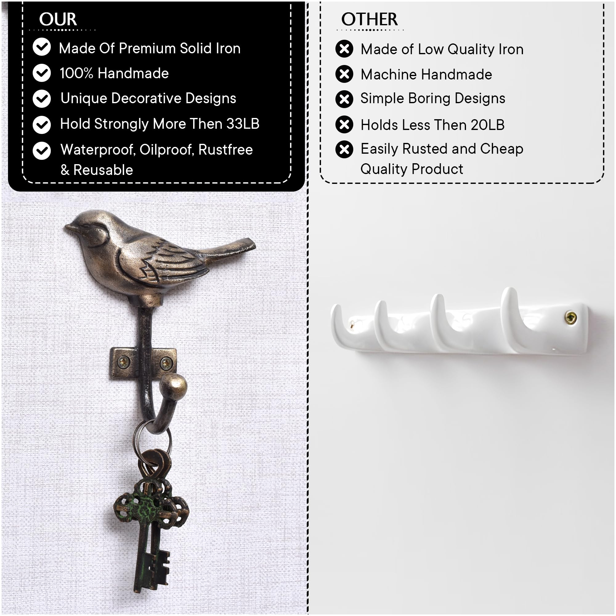 Indian Shelf 1 Pieces Decorative Wall Hooks for Hanging Kids Iron Unique Coat Rack Wall Mounted Antique Vintage Key Holder Designer Hangers