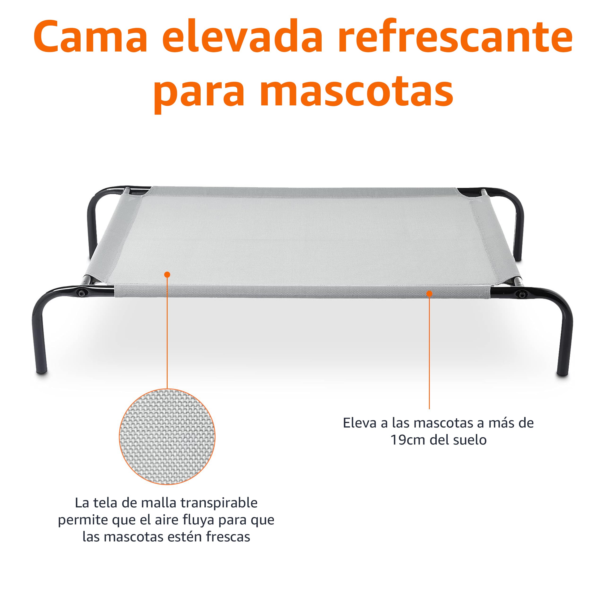 Amazon Basics Cama para perros, elevada refrescante para mascotas, tela, Medium, Gris, 110 x 65 x 19 cm (L x An x Al)