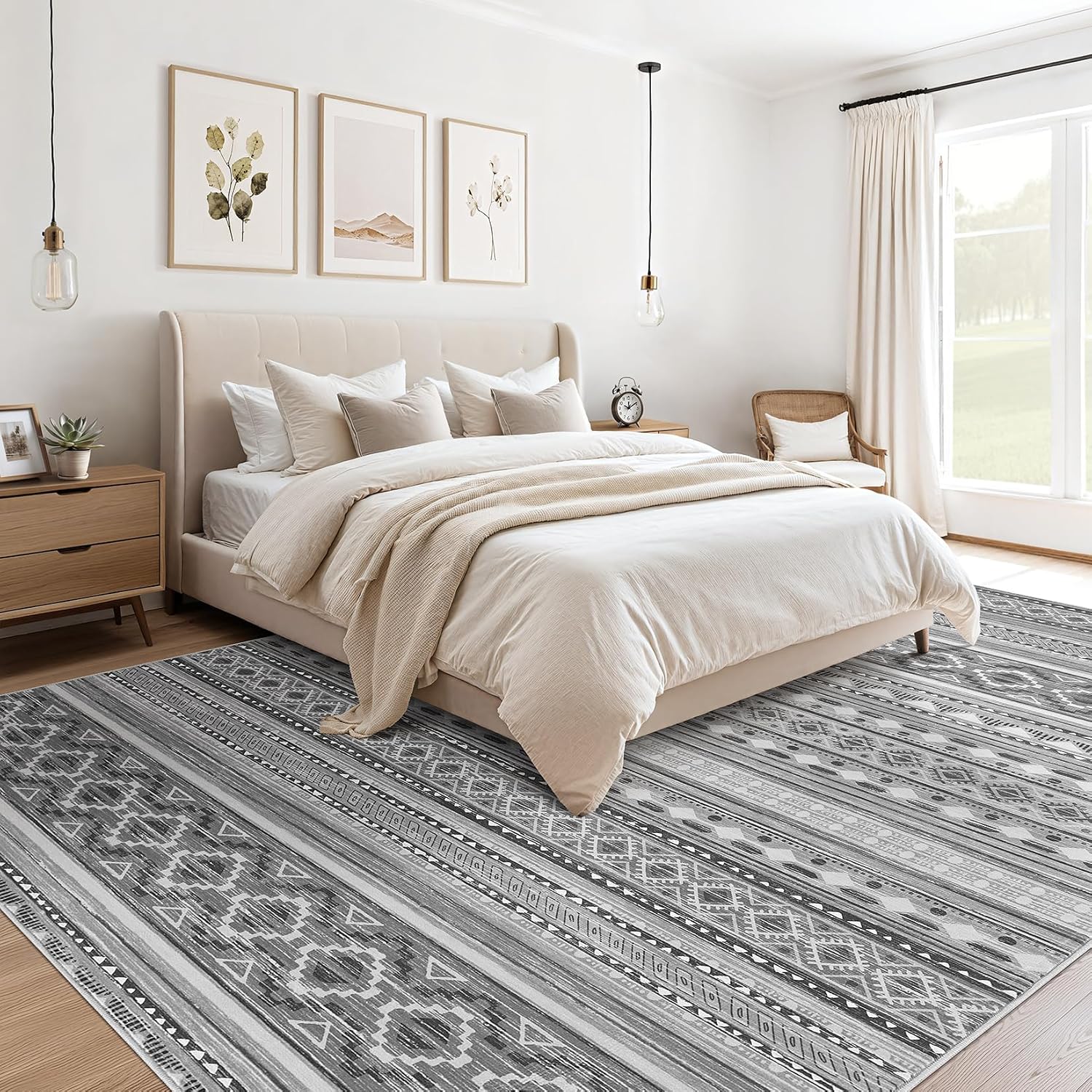 cotiled 7x9 area rugs living room rug: washable boho rugs with non slip backing large soft indoor stain resistant carpet for bedroom farmhouse dining room lightweight home decor beige grey beige grey 7' x 9' (rectangular)