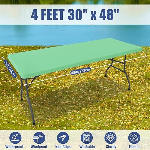 Miniatura 97 de Paquete de 4 manteles rectangulares de elastano de 6 pies, elásticos y ajustables para pícnic, elásticos y lavables para exteriores, campamentos