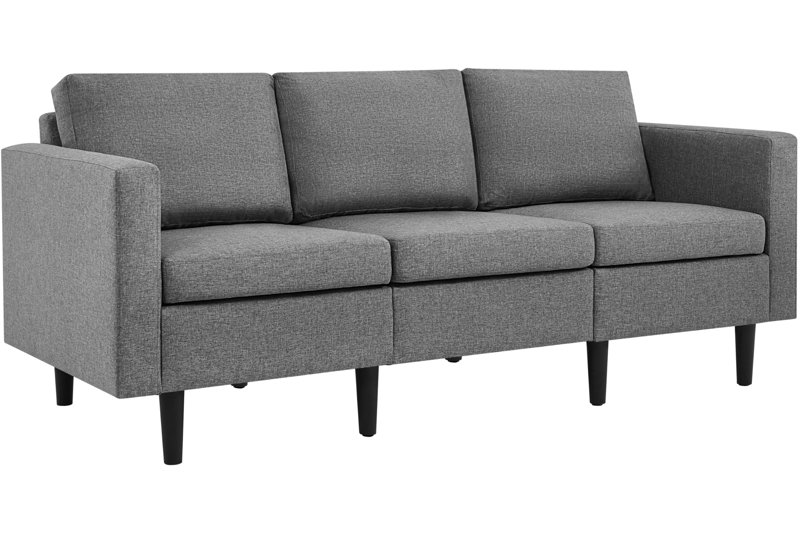 Yaheetech 3 Seater Modern Fabric Sofa Couch with Solid Construction, Upholstered Sofa Settee for Compact Spaces, Sectional Lounge for Living Room, Guest Room, Bedroom, Office, Light Grey