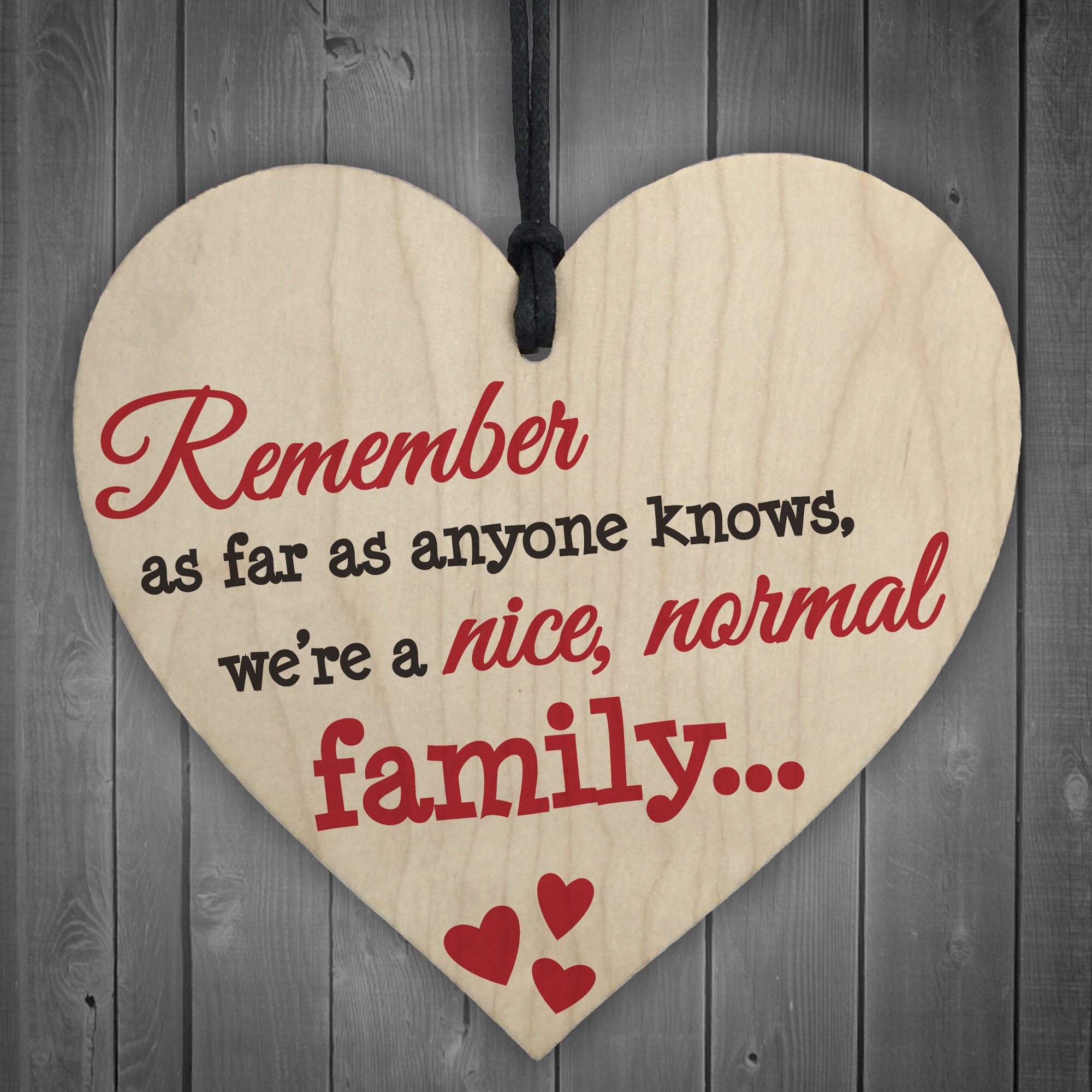 Red Ocean Nice Normal Family Novelty Wooden Hanging Heart Plaque Home Shabby Chic Sign