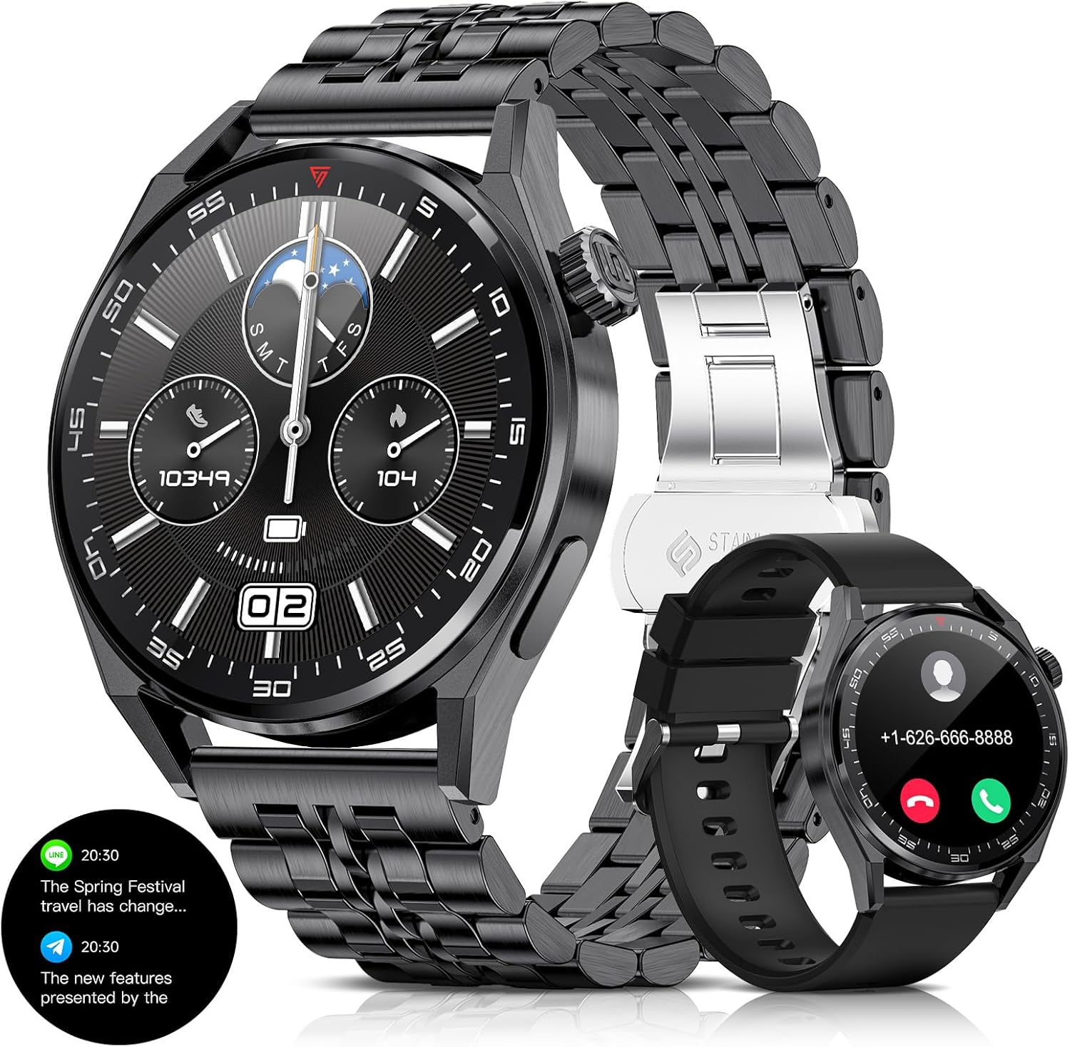 Montre Connectée Homme Noire - Écran 40 Mm, Bracelet Fluoroélastomère, Ouverte Mais Jamais Utilisée