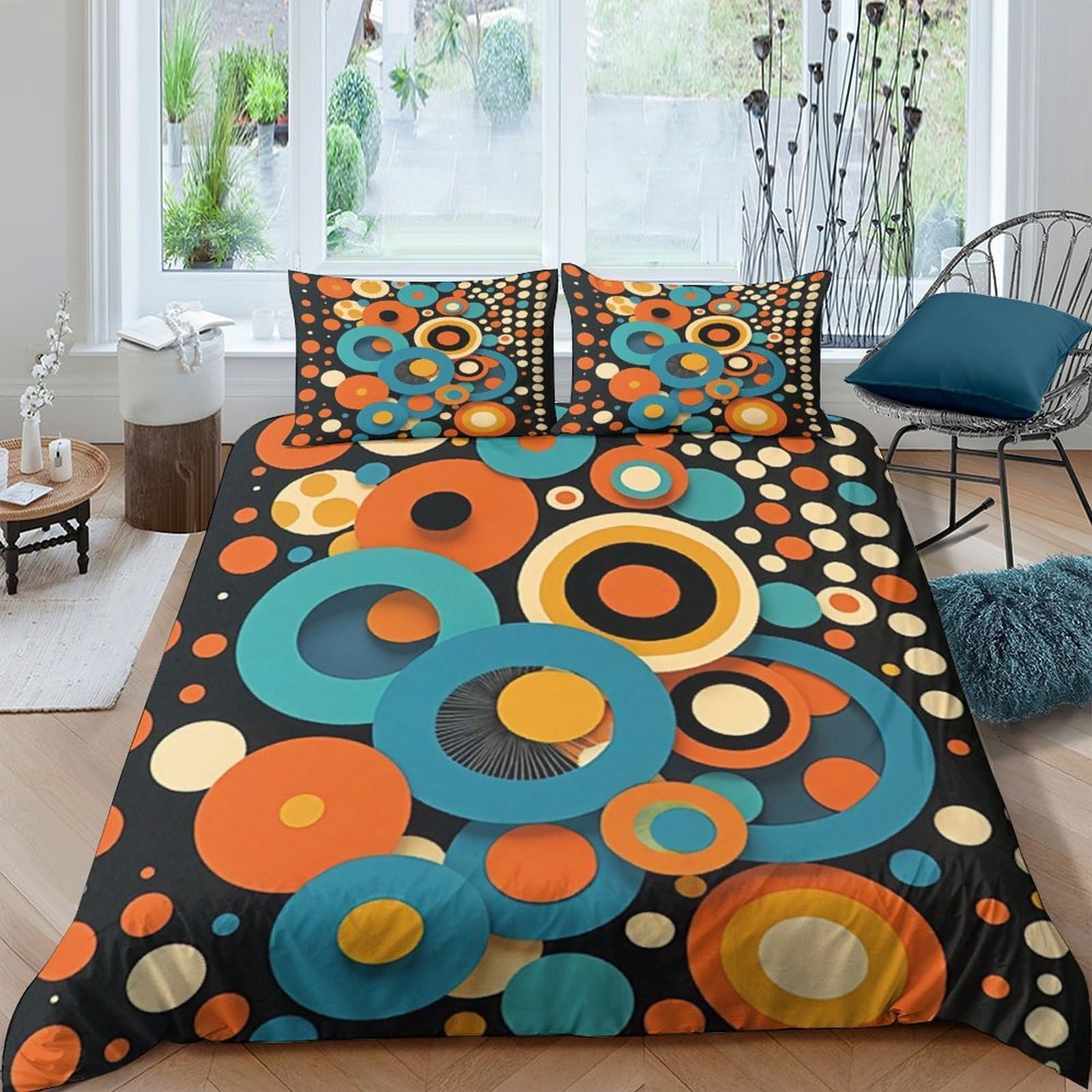 Ctjqhvkz Style-6 3D Printed Retro Circle Fitted Sheet Microfiber Soft Breathable Abstract Dot Bed Cover For Bedroom Guest Room Decor Single（135X200cm）
