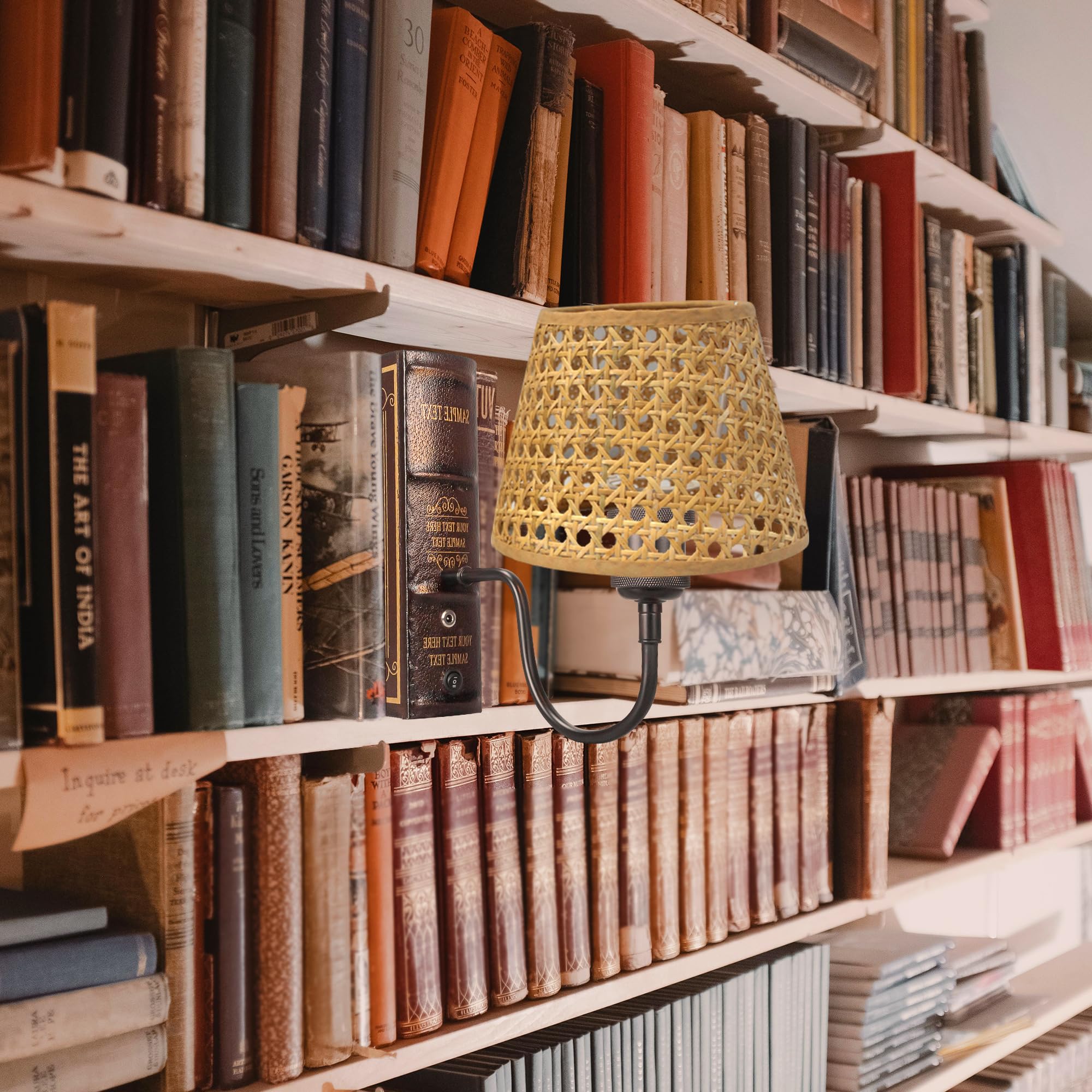 LED Buchlampe mit Fernbedienung, Vintage Dimmbar Nachttischlampe mit Stoffschirm 1xE27-Fassung, Wiederaufladbare Tischlampe Zeitschaltuhr für Nachttisch Beistelltisch DZ0317