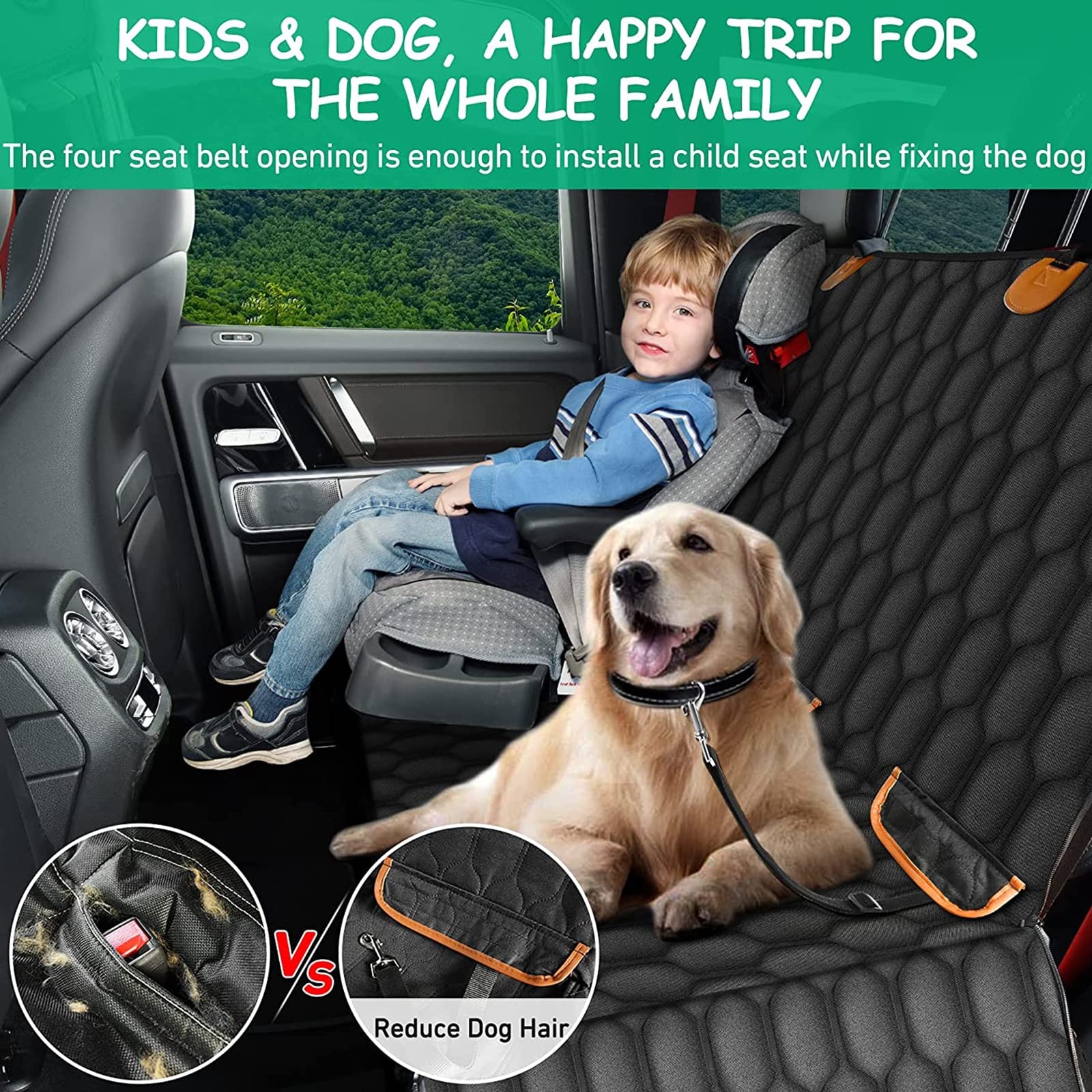 Funda Asiento Coche Perros Y Cinturón De Seguridad,Protector Asiento Coche Perro con Malla,Impermeables Y Antideslizantes Alfombrilla Coche Perro para Coche, Camiones, SUV