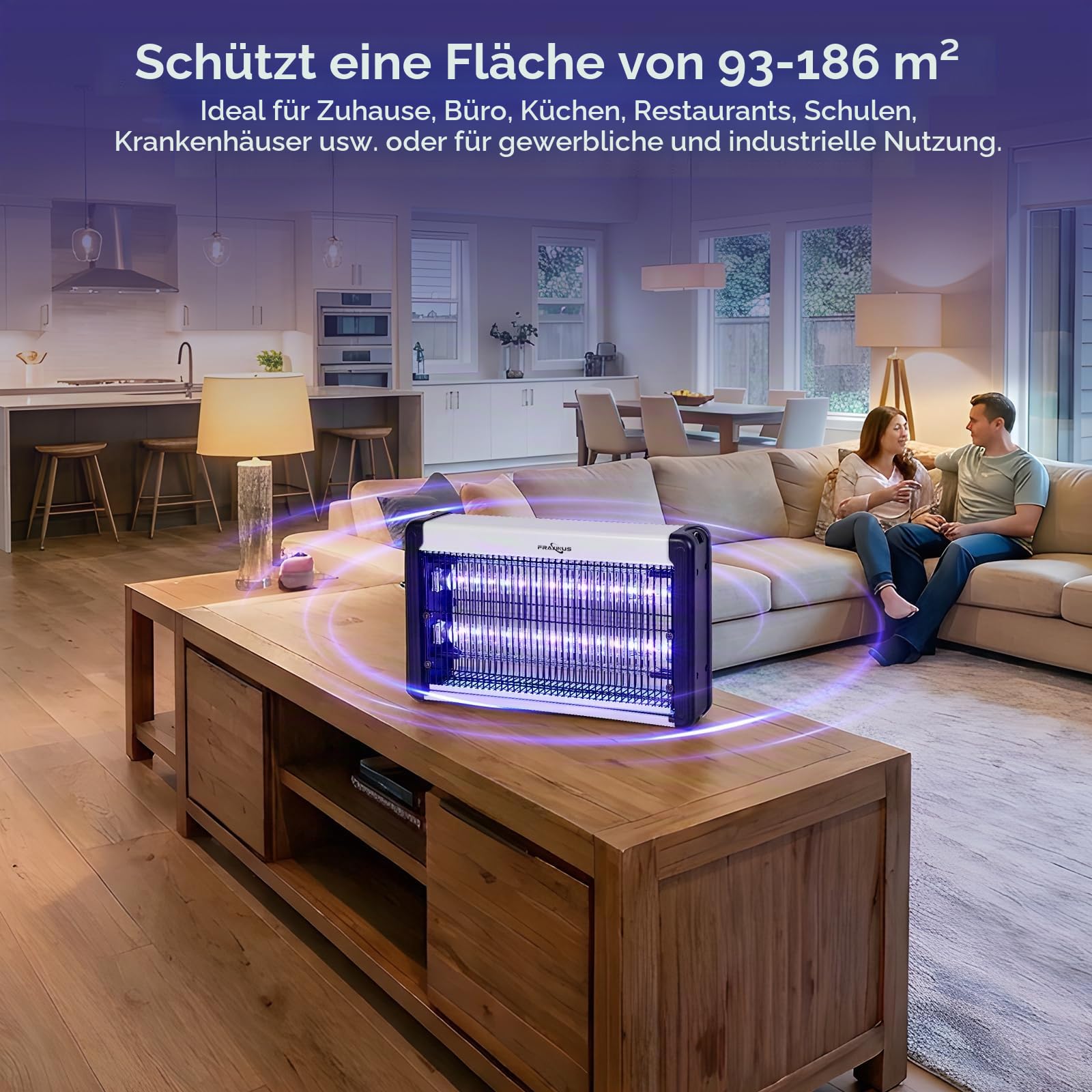 FRAXINUS Insektenvernichter Elektrisch, Fliegenfalle Innenbereich, Mückenfalle Innen, UV Mückenlampe, Energiesparende LED-Licht, Perfekt Gegen Fliegen Motten, Mücken. (Verbesserte mit 1,5m-Kabell)