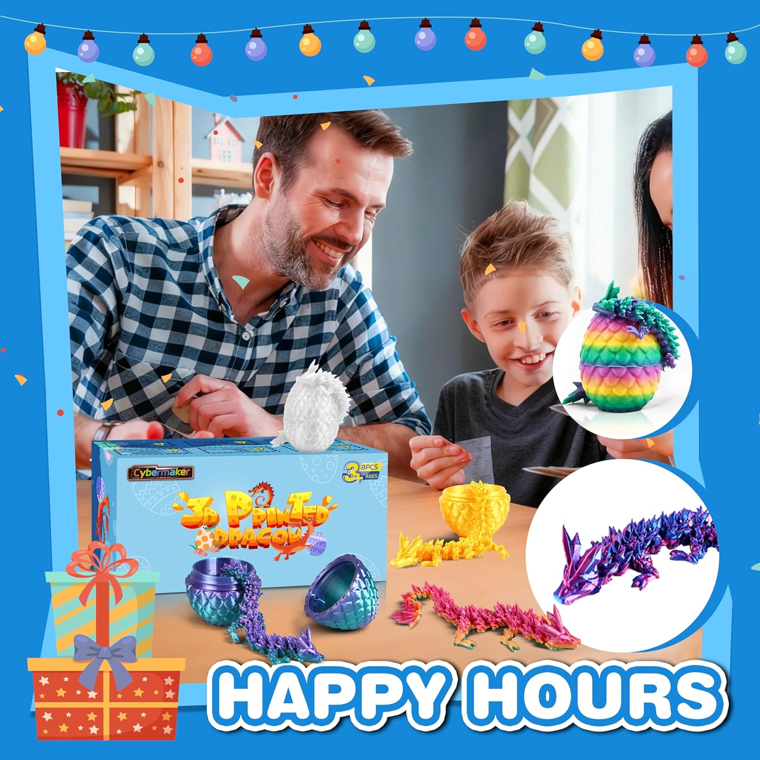 8pcs 3D Printed Dragon, Articulated Dragon Fidget Toys for Desk Decor, Unique Birthday Gift for Kids Teens, Collectibles Surprise Set for Classroom Prize