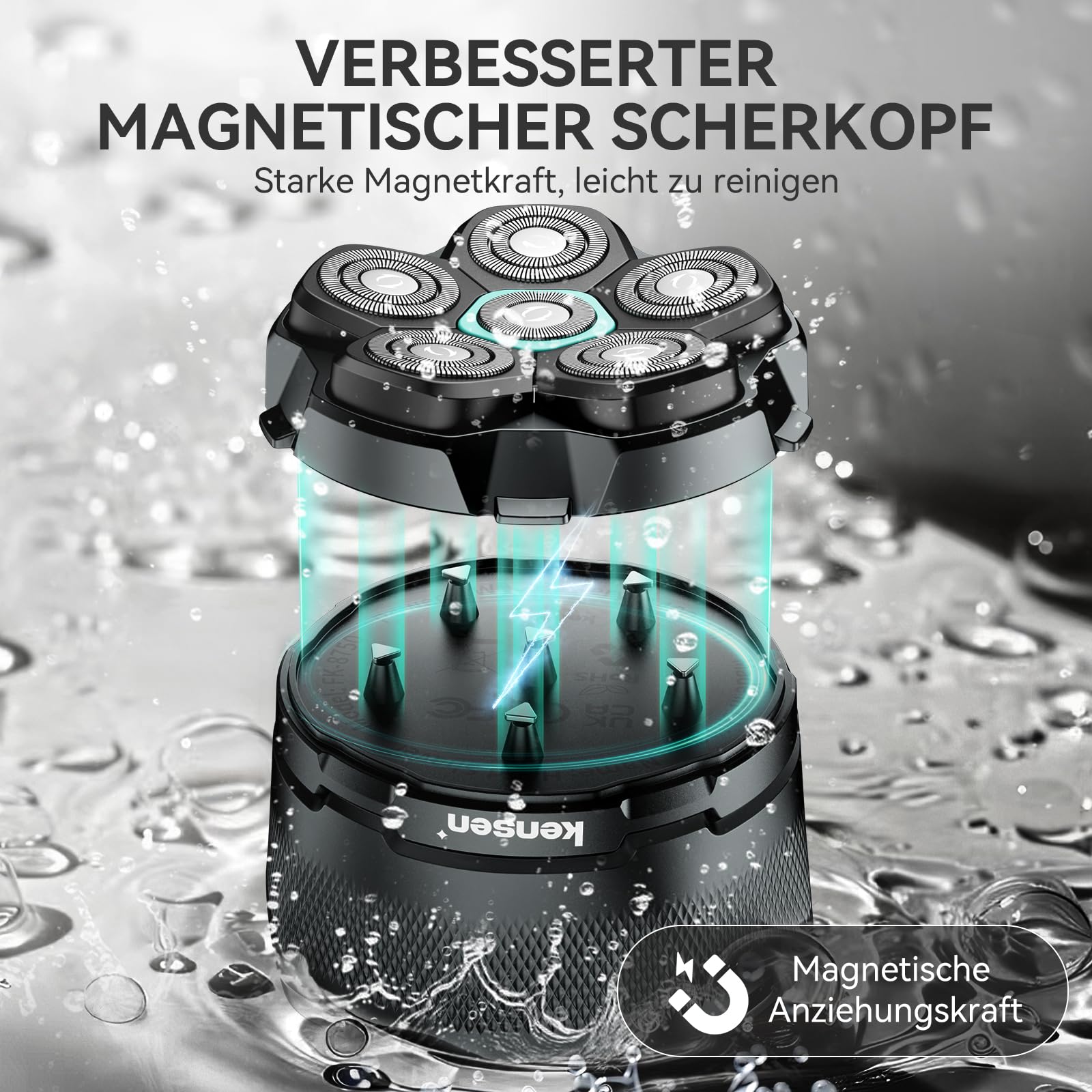Glatzen Rasierer Herren, kensen Kopfrasierer Glatze Wasserdicht Kopf Rasierer Herren Wiederaufladbar Typ-c Head Shaver Men Magnetische Leicht zu Reinigen Akkulaufzeit 160 Mins