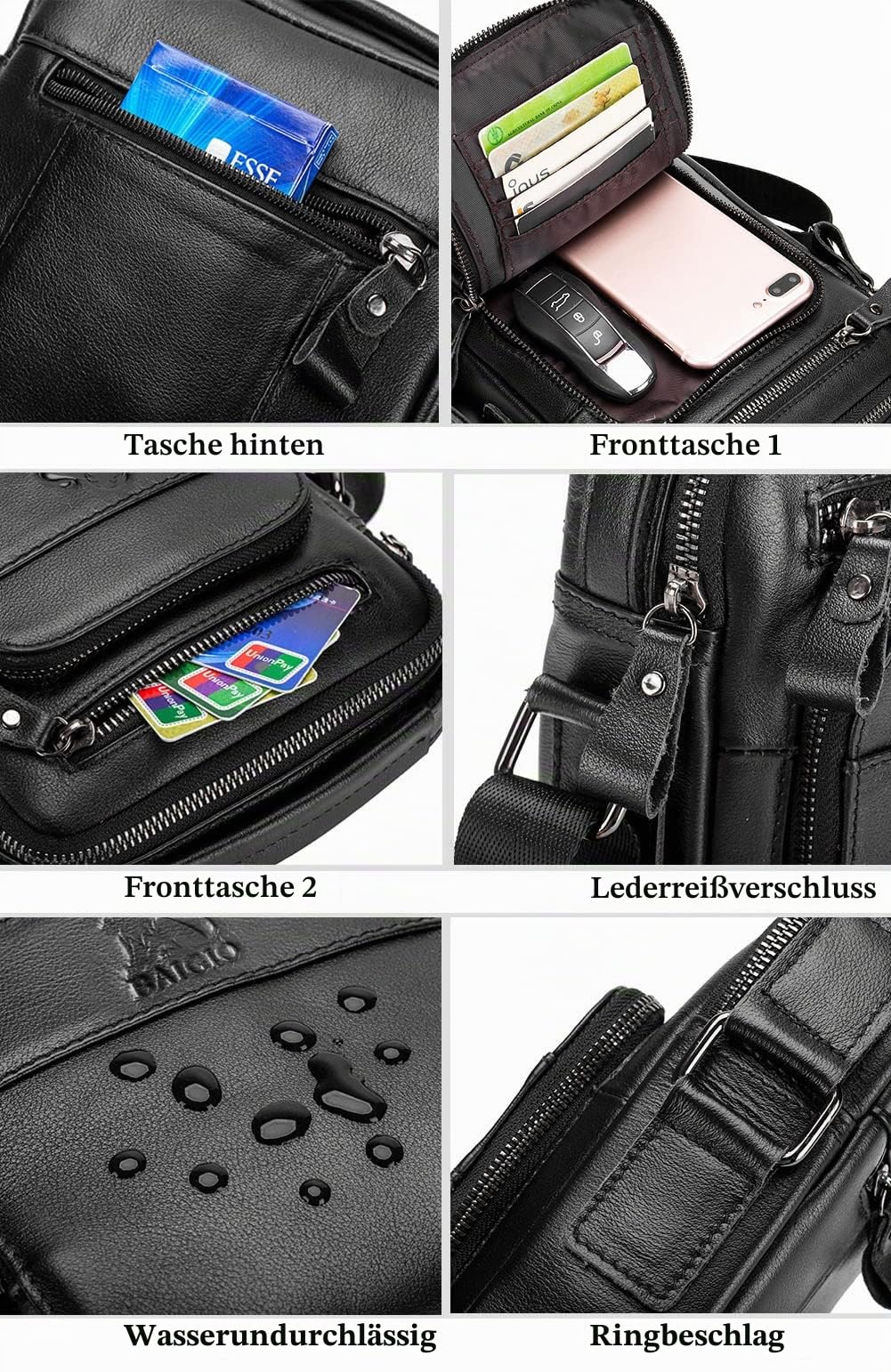 BAIGIO Leder Umhängetasche Herren Schultertasche Vintage Männer Tasche Crossbody Bag Herrentasche zum Umhängen Ledertasche mit Verstellbarem Gurt für Business Arbeit Reise