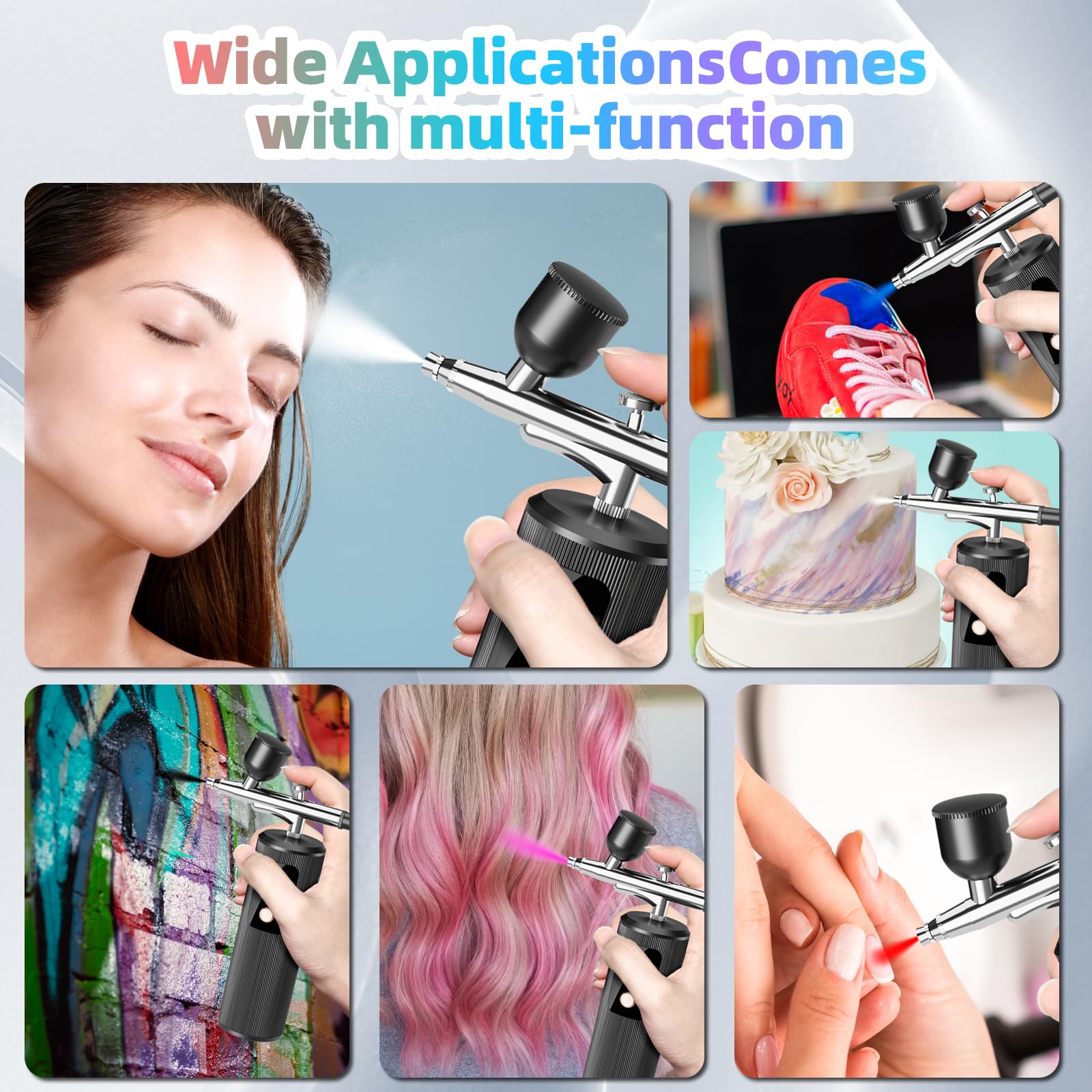 Airbrush-Kit mit Kompressor – 48PSI Hochdruck-Luftbürsten-Set, nicht verstopfend, kabellos, wiederaufladbar, mit 0,3 mm Düse und Reinigungsbürste für Nagelkunst, Make-up