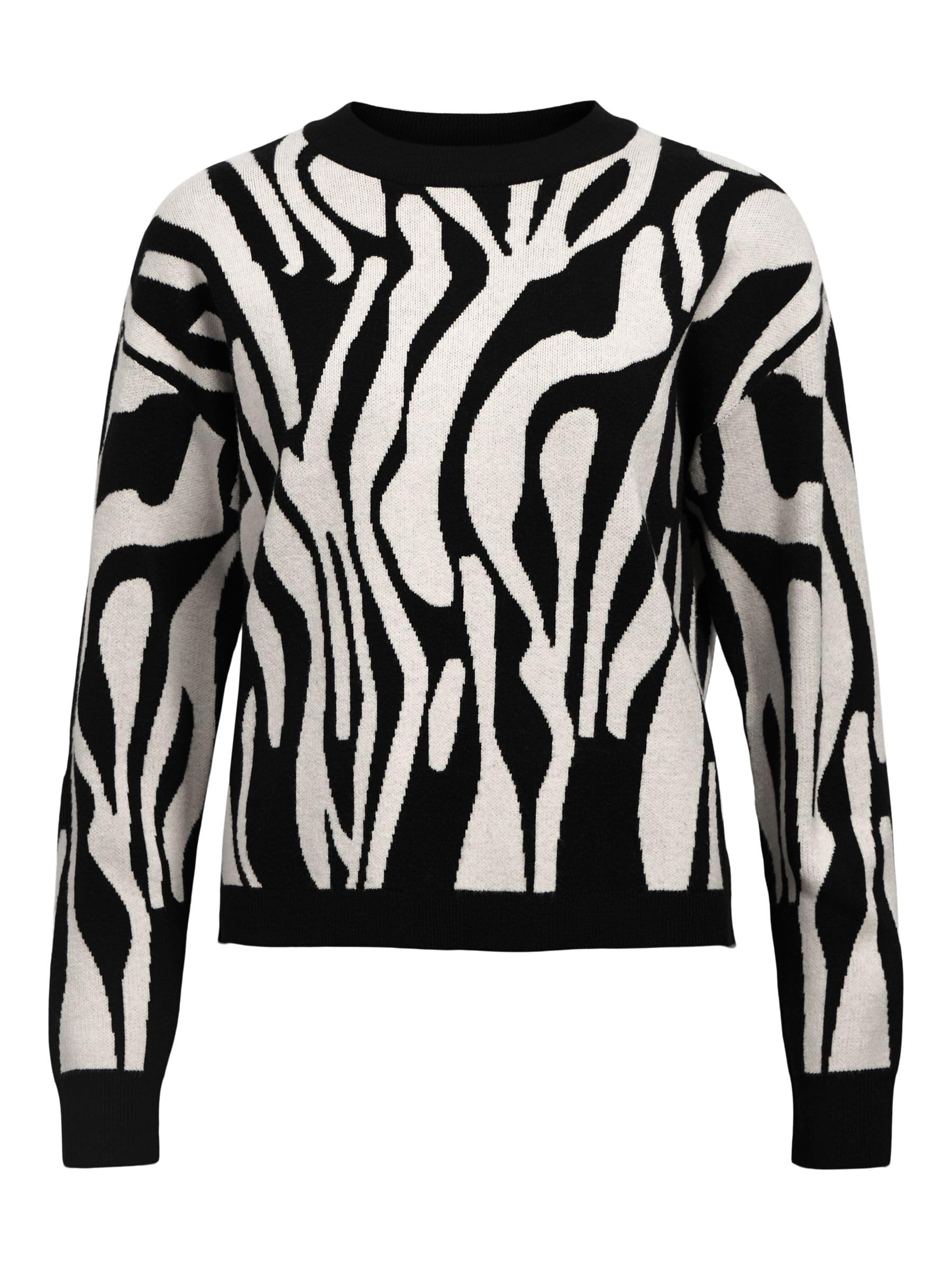 Object Women's Objray Lo L/S Knit Pullover AOP Noos, Black, XL