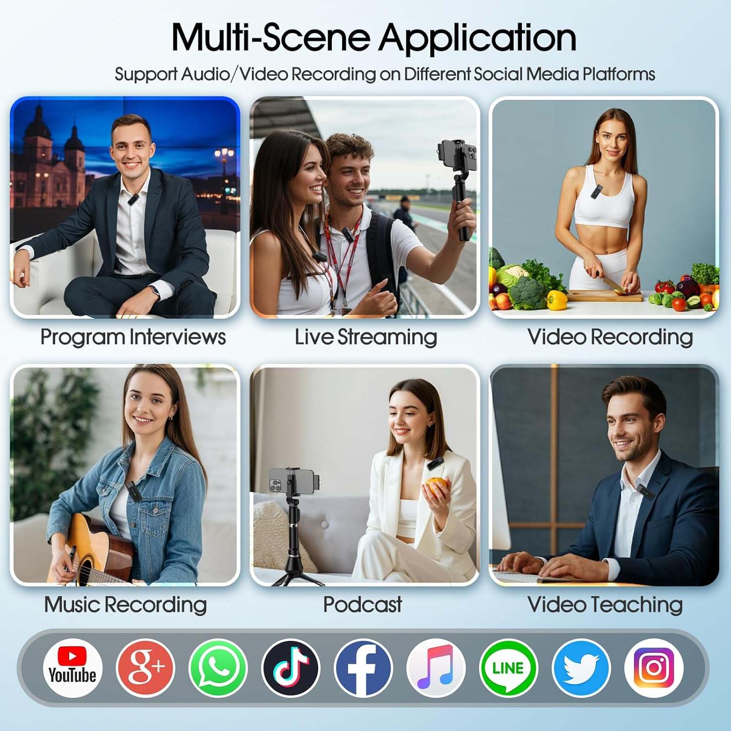 2 Pack Wireless Lavalier Microphone for iPhone iPad Android, Active Noise Reduction Mini Microphone with Charging Case 7H Clip On Microphones for Interview, Recording, Vlogging, Live Streaming, 80ft