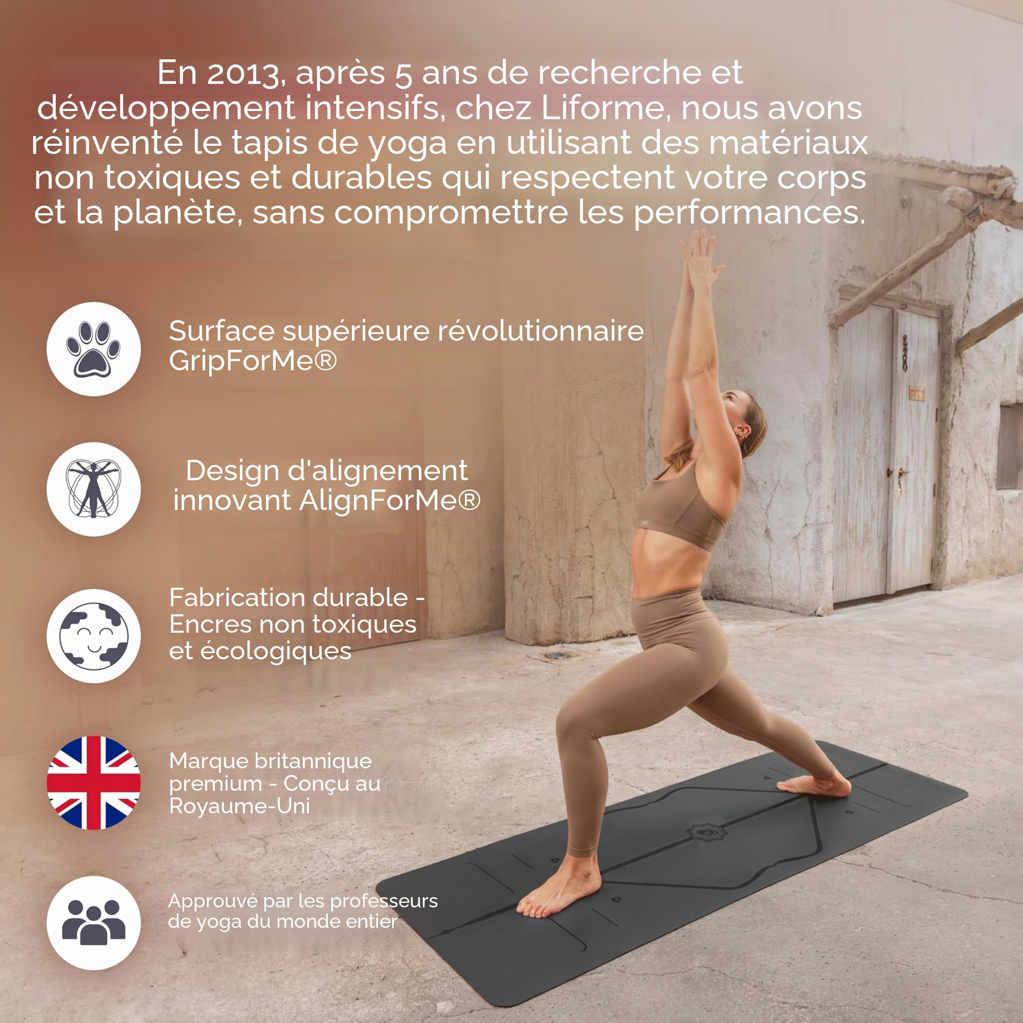 Liforme Tapis de Yoga - Le Meilleur Tapis de Yoga Écologique et Antidérapant Avec un Système d’Alignement Unique et Original - Tapis De Yoga Biodegradable