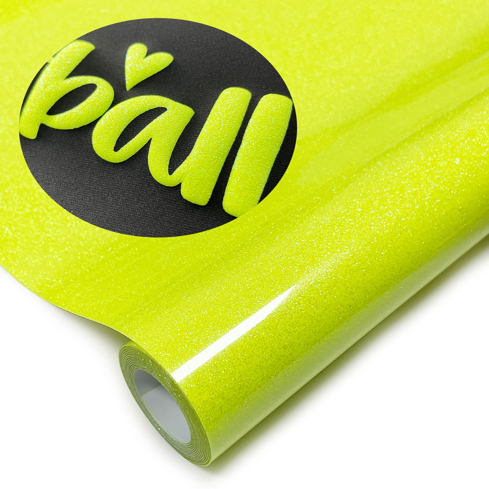 Glitter Puff Heat Transfer Vinyl (Fluorescent Yellow), 12in X 5ft Iron on