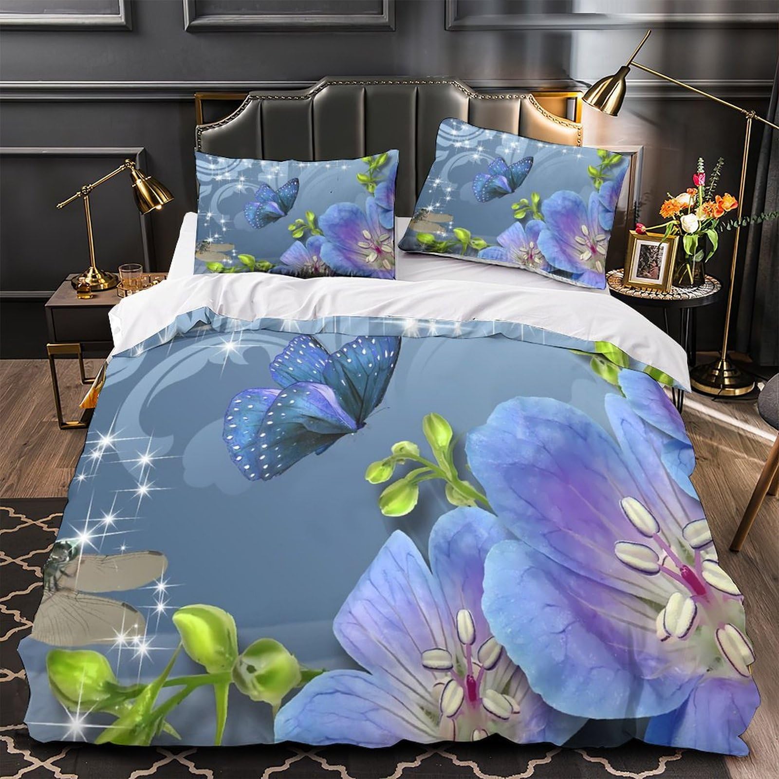 Parure de lit nœuds bleus en microfibre 260x220 cm avec housse de couette imprimée 3D