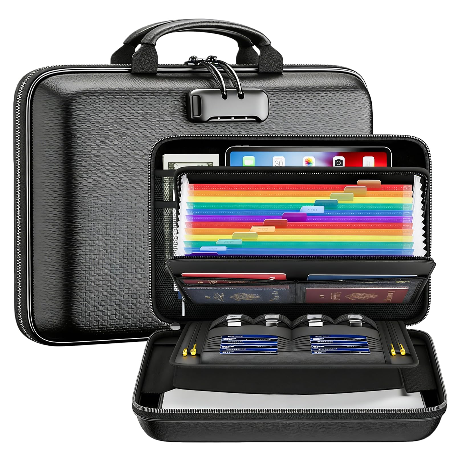 Bolsa de documentos ignífuga con cerradura y 13 compartimentos, caja rígida para documentos, organizador de documentos, maletín portátil, almacenamiento de documentos para casa, oficina, archivos A4