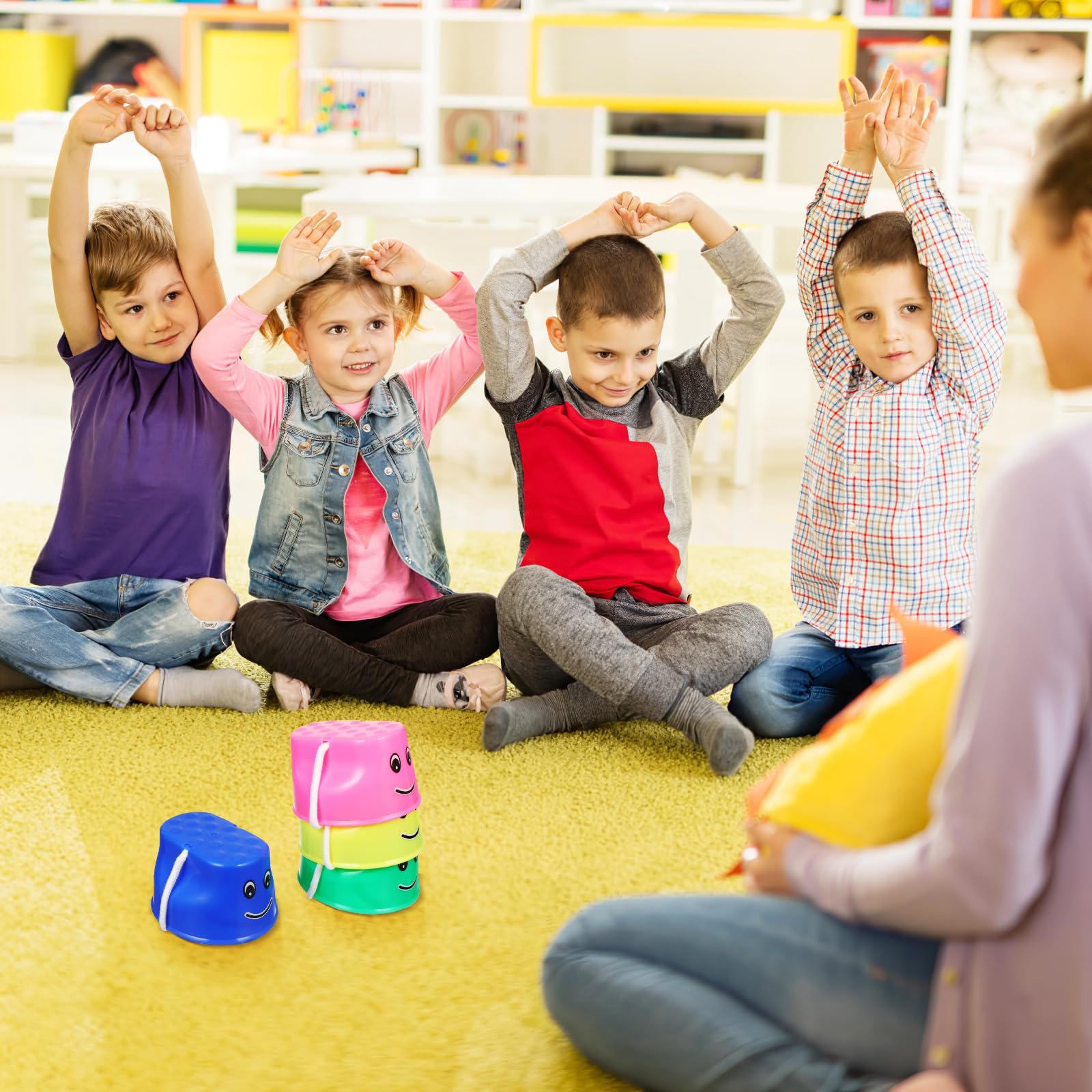 Échasses pour enfants Supvox - 4 pièces, entraînement sensoriel, équilibre, concentration, empilables, couleurs mélangées