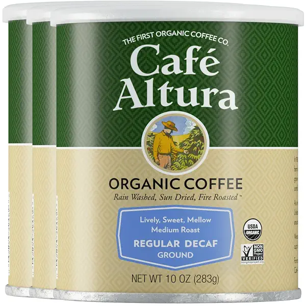 Cafe Altura Ground Organic Coffee, Regular Roast Decaf, 10 oz Can | Pack of 3 1