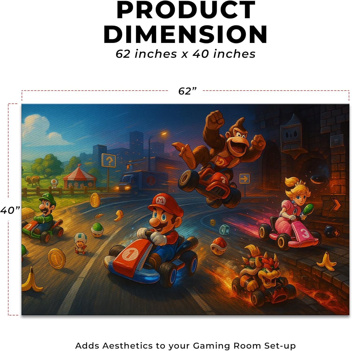 DreamController Mariio Karrt Custom Rugs for Gamer Room (62x40inch)| Playroom Carpets Inspired by Games & Mariio Karrt Decor for Gamers | Gamer Room Decor for Kids Teen Anti-Slip Gaming Mats