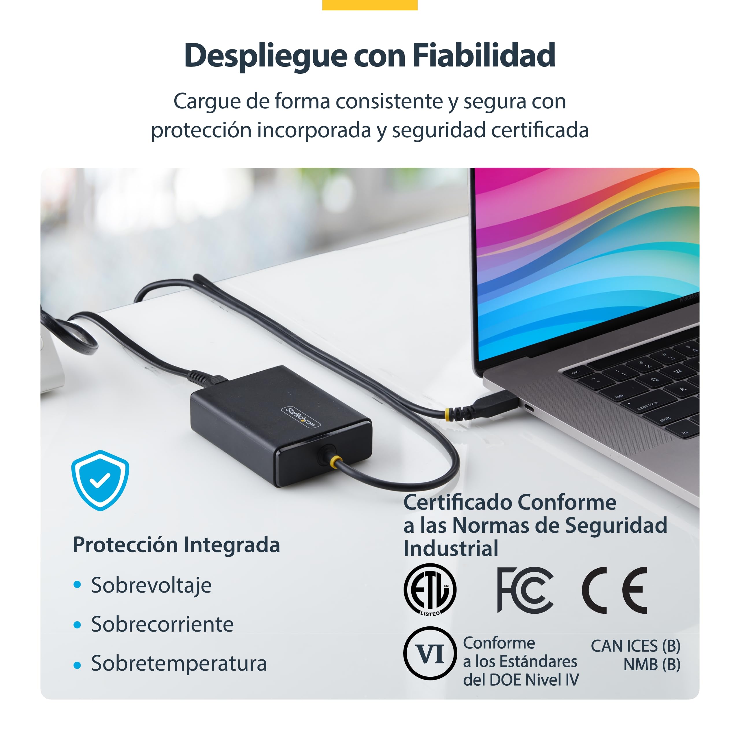 StarTech Cargador USB-C 100W Portátil Cable 1,5m MacBook Pro DELL XPS | Cable de alimentación de 1, 8m, Certificación ETL y CE, Cumple con DOE Nivel VI