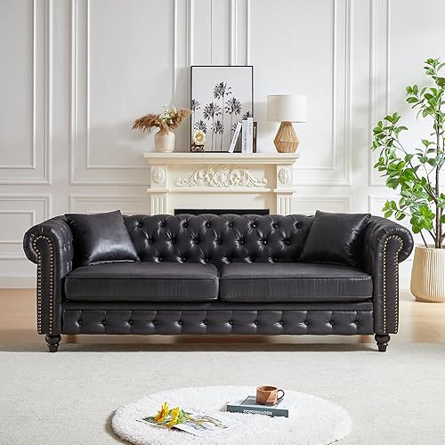 Miniatura 7 de Juego de sofá de 2 piezas para sala de estar, sofá y sofá biplaza de tela de alta tecnología con ribete de clavos y reposabrazos enrollables, sofá