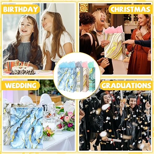 Miniatura 5 de Wpxmer Paquete de 12 bolsas de regalo con asas, bolsas de regalo grandes de mármol de color para baby shower, cumpleaños, recuerdos de fiesta y más,