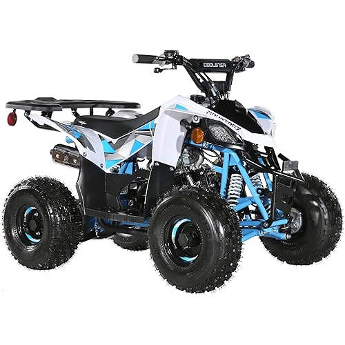 Oryxearth Gas ATV, 110CC 4-Stroke Mini Gas 4 Wheeler with Front and Rear Disc Brake, with Speed Control Weight Support Up to 143 LBS, Max Speed 15mph, Blue