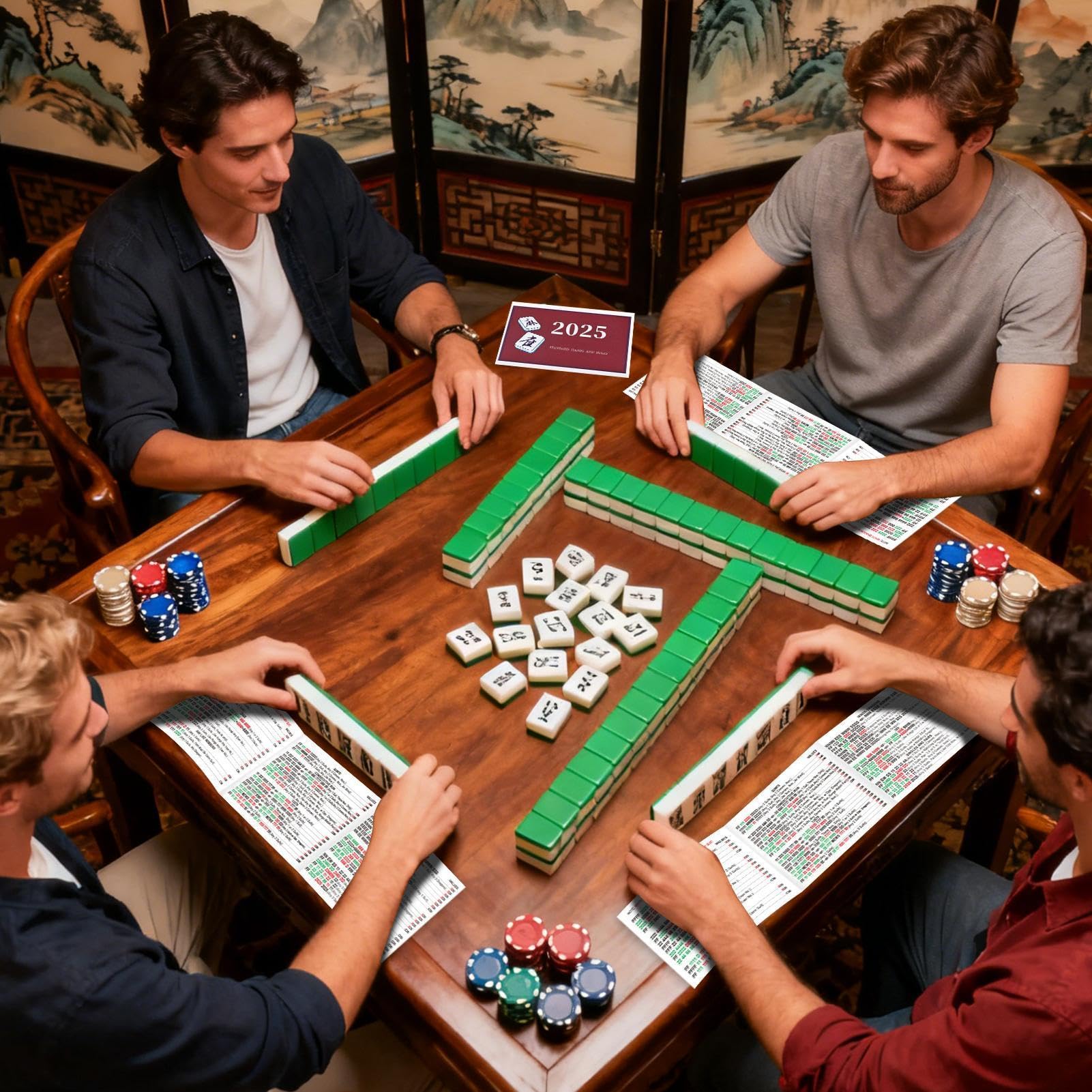 Tarjetas de Mahjong americanas impermeables: guía de puntuación de reglas 2025, manos impresas grandes con notas, papel laminado grueso con revestimiento, artículo interactivo de papelería, referencia