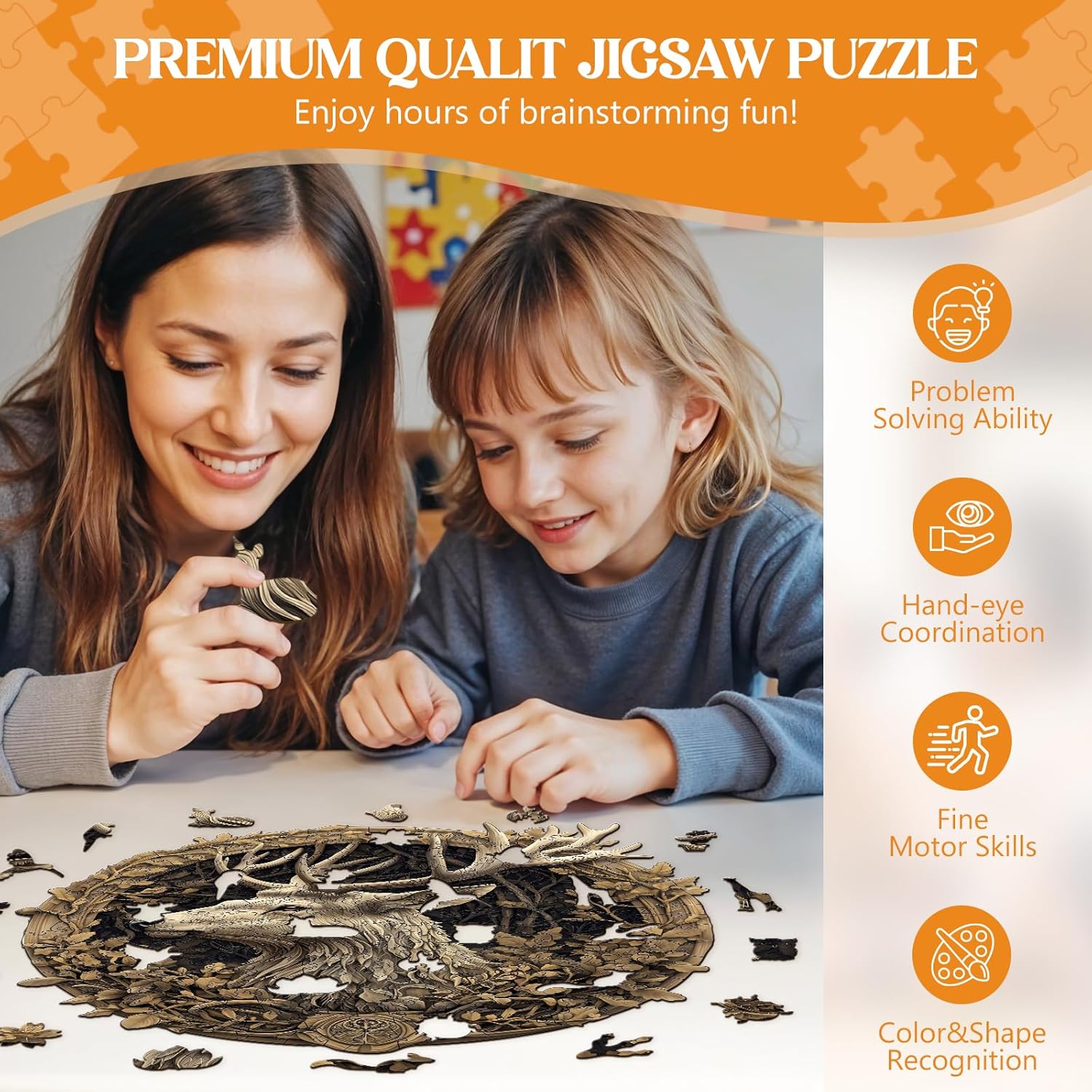 Wooden Puzzles for Adults, 3D Vision Effect-3D Deer Wood Puzzles Adult, Unique Animal Shaped Wooden Jigsaw Puzzle, Birthday Gifts for Friends/Family/Puzzle Lovers, Home Decor(L-13.4 * 13.2in 295pcs)