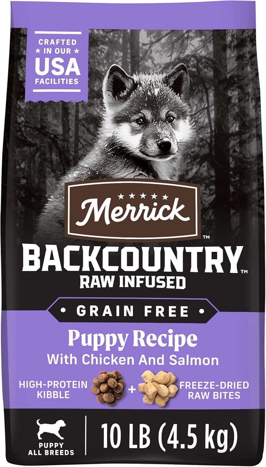 Merrick Backcountry Grain Free Dry Puppy Dog Food, Kibble with Freeze Dried Raw Pieces, Chicken Recipe - 10.0 Lb. Bag
