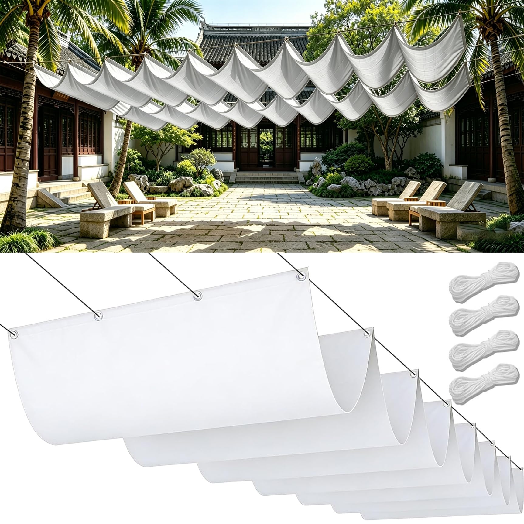 Voile d'ombrage rétractable résistant aux déchirures blanc