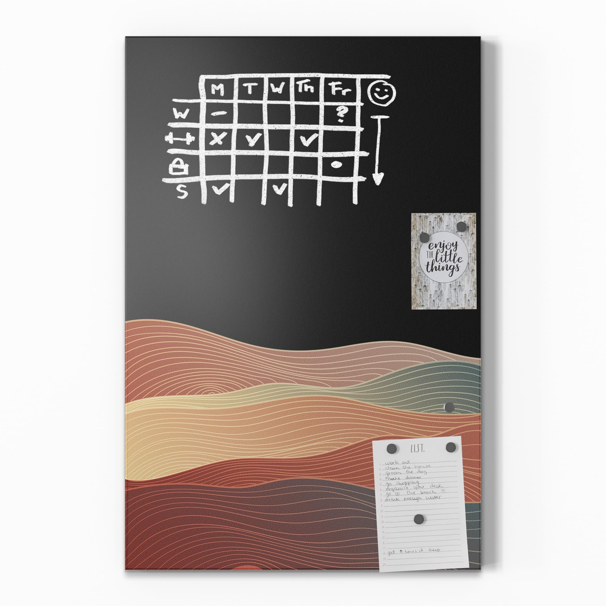 DEQORI Magnetische Kreidetafel mit UV-Druck | Motiv Wellen der Erde | Design rechteckig 40x60 cm | Kreide Metalltafel beschreibbar – Wanddeko für Küche, Flur, Kinderzimmer & Büro