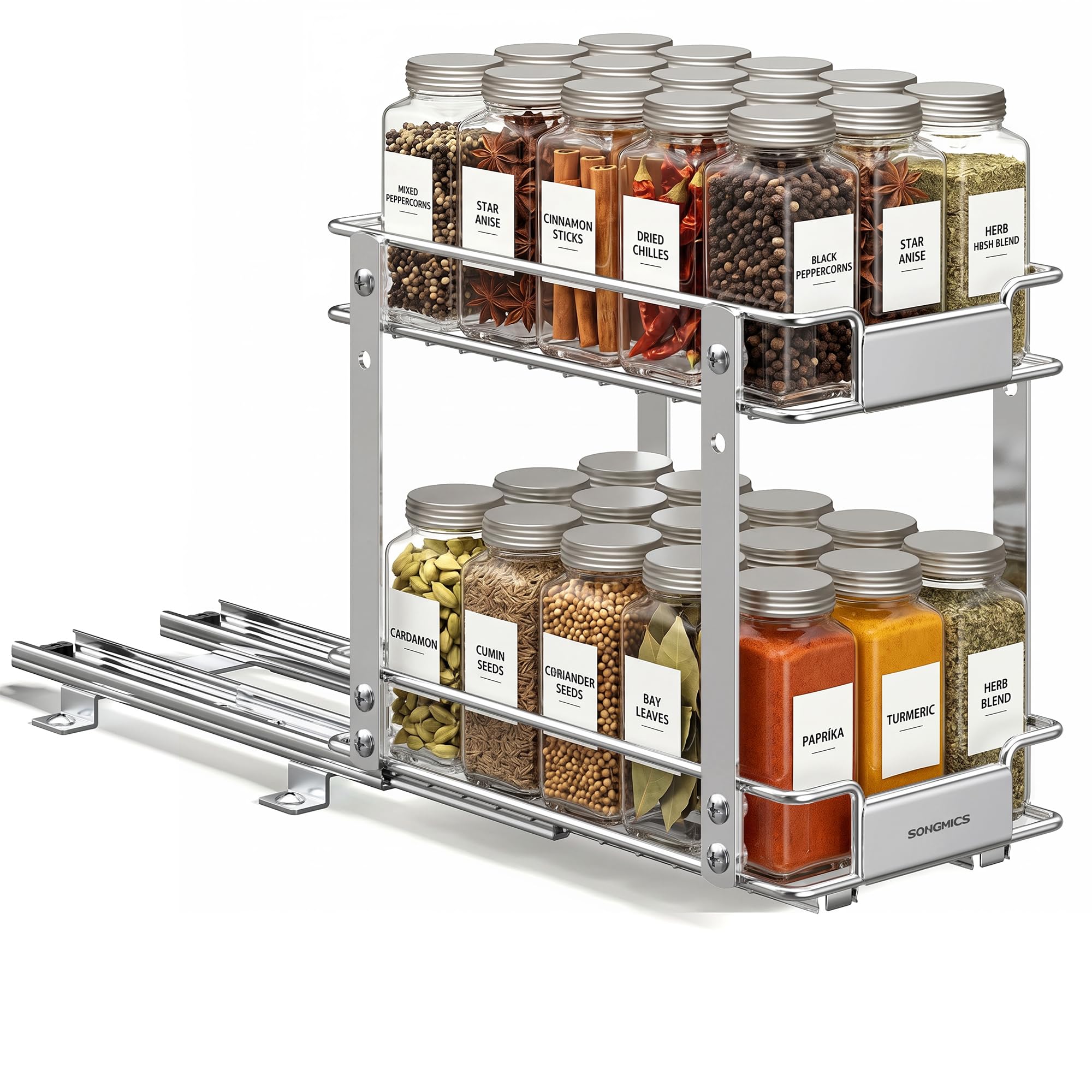 SONGMICS Spice Rack Organizer for Cabinet, Pull Out 2 Tier Thick Steel