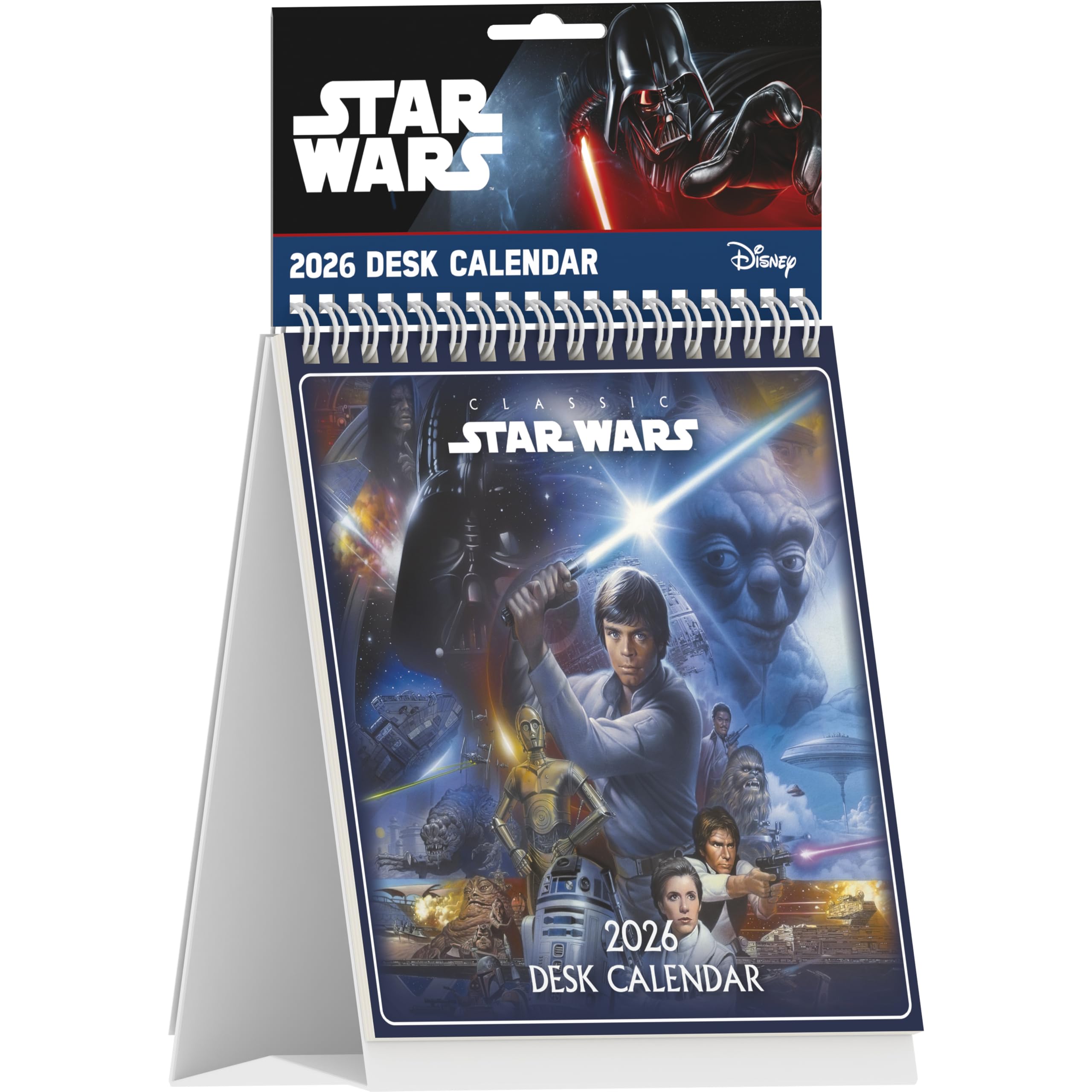 Pyramid - STAR WARS (CLASSIC) 2026 – Tischaufstellkalender 16×17 cm mit 12 Motiven aus der klassischen Trilogie, Wochenkalender für Fans von Darth Vader, Luke & Leia