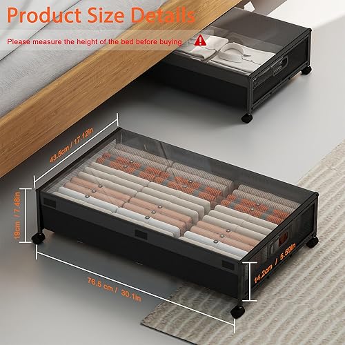 Miniatura 2 de QUELIEN Almacenamiento debajo de la cama con ruedas Grandes contenedores de almacenamiento y cajones rodantes debajo de la cama, caja organizadora