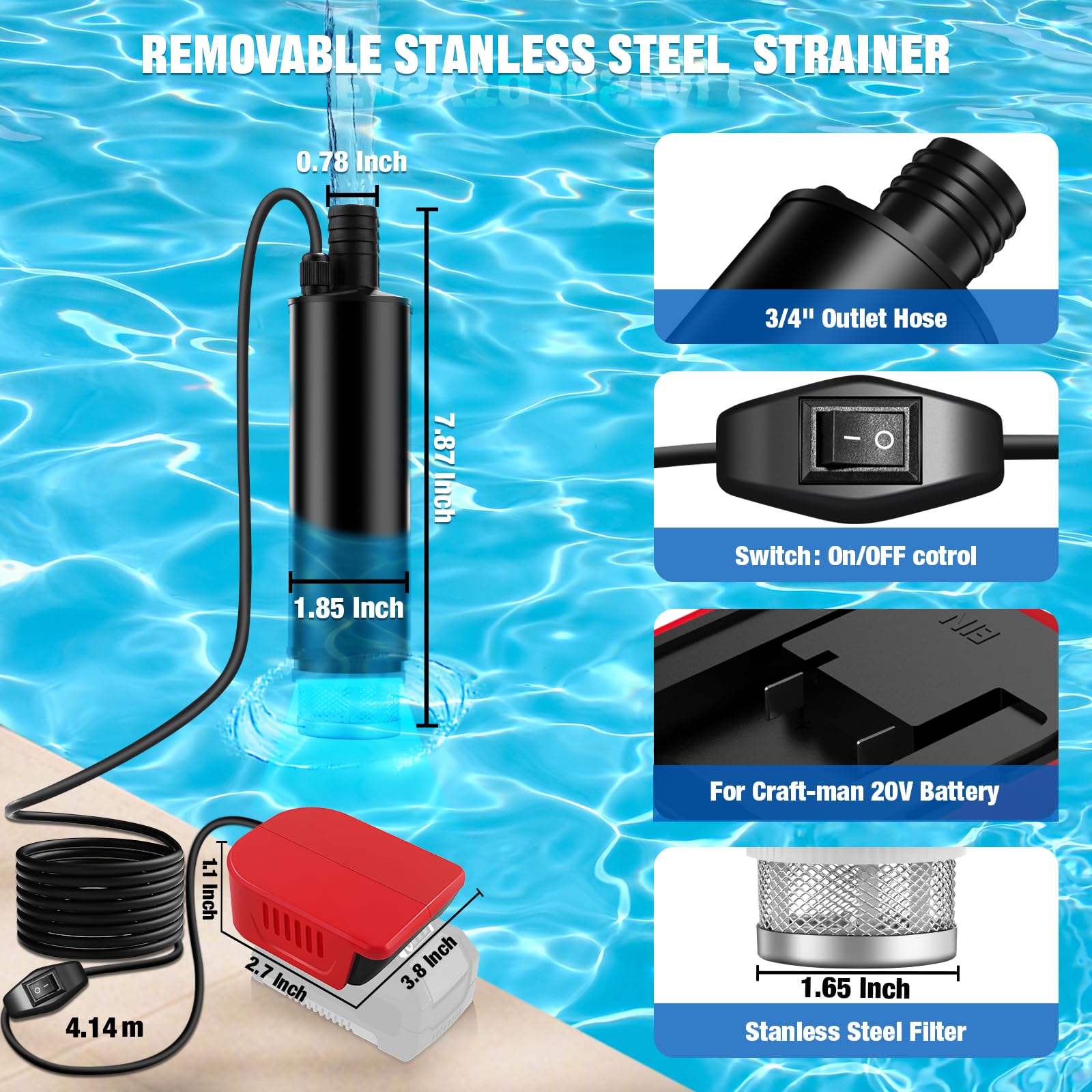 TPDL Bomba de agua/sumidero compatible con batería Einhell 18V PXC, bomba de transferencia de agua 120W 12V con cable de extensión de 4.5m, bomba de succión de aceite portátil, pistola de aceite